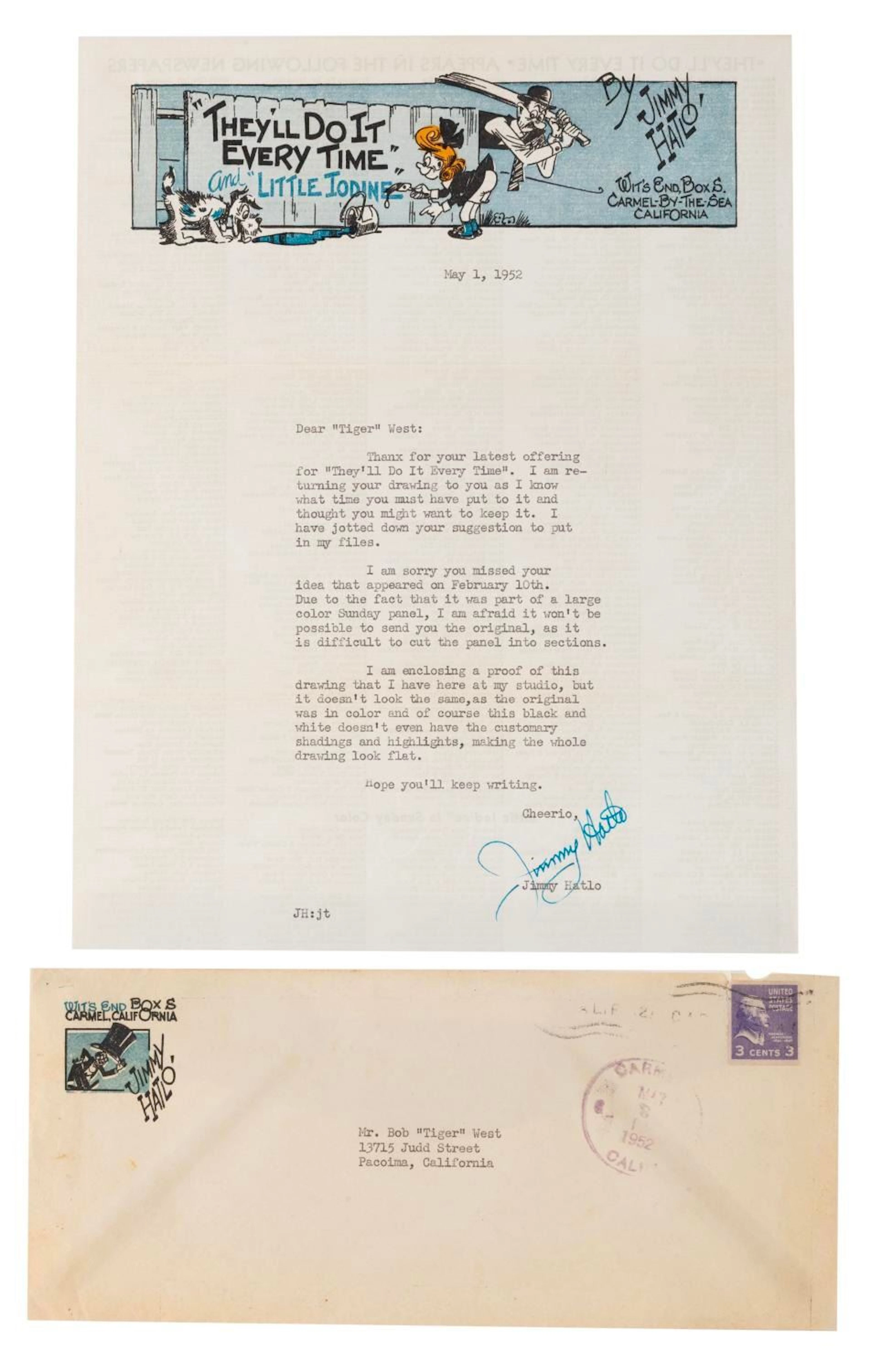 A Cartoonist Jimmy Halto Signed Letter.