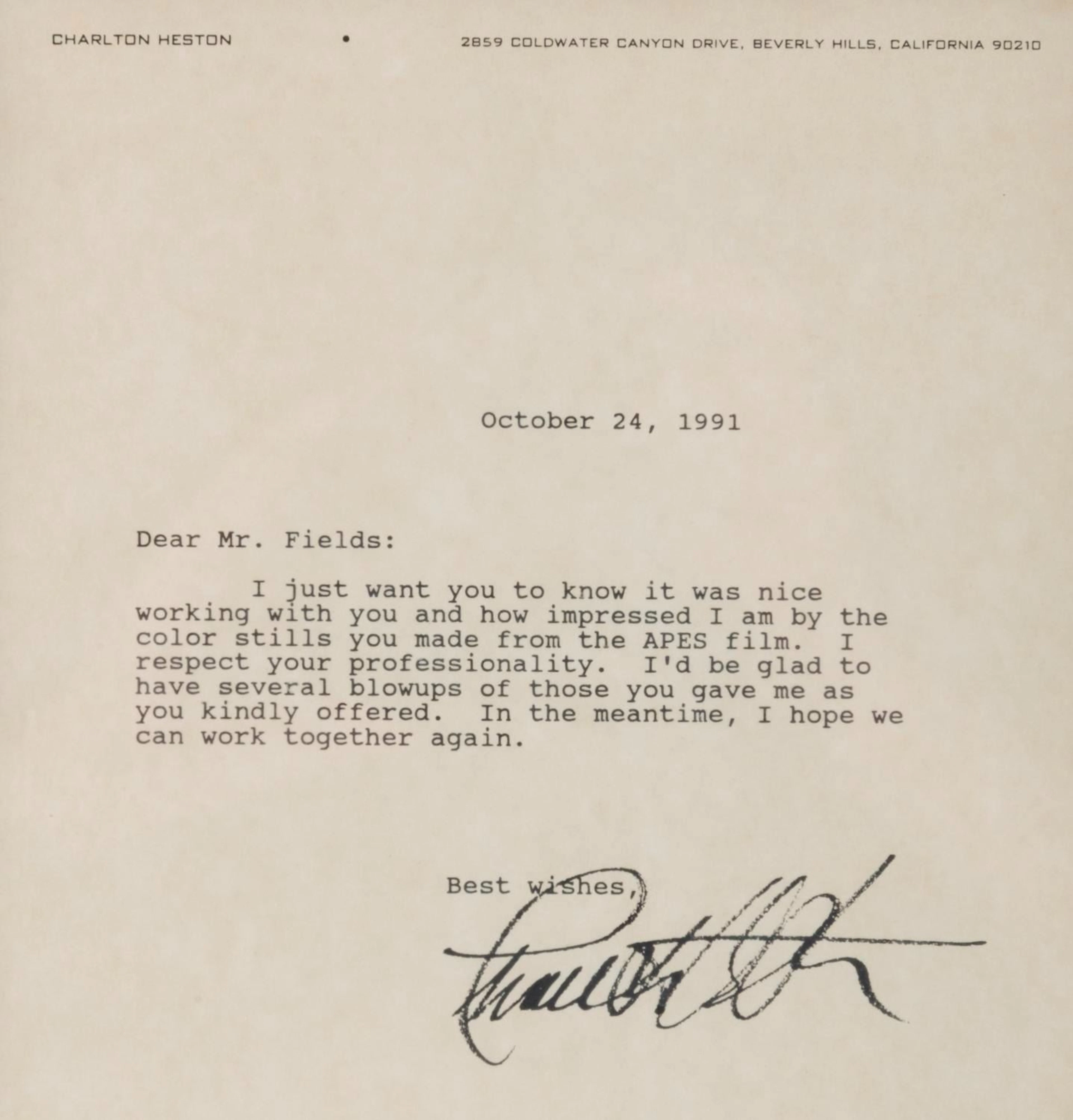 A Signed Letter from Charlton Heston.