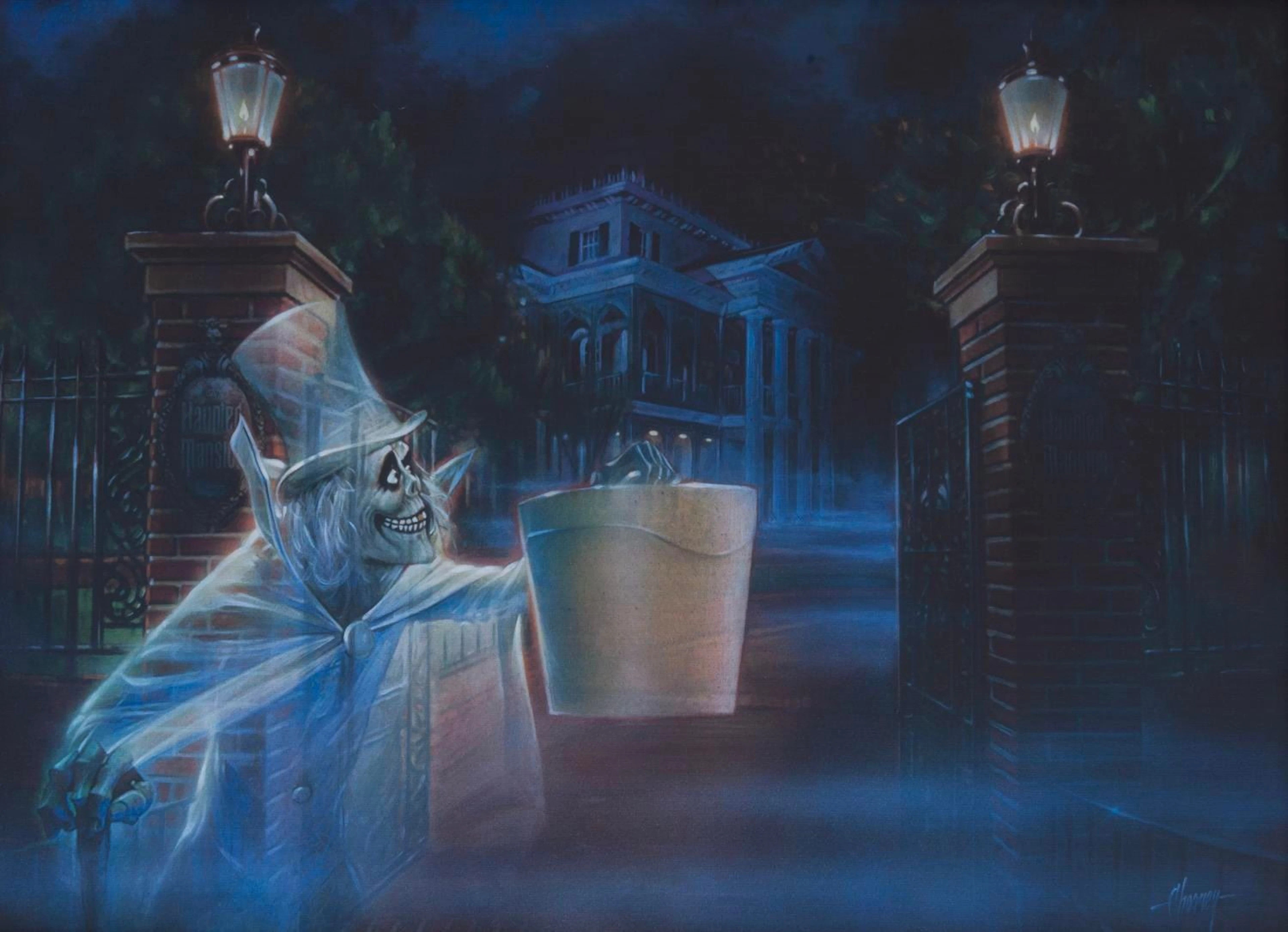 A Haunted Mansion Hatbox Ghost Canvas Print.