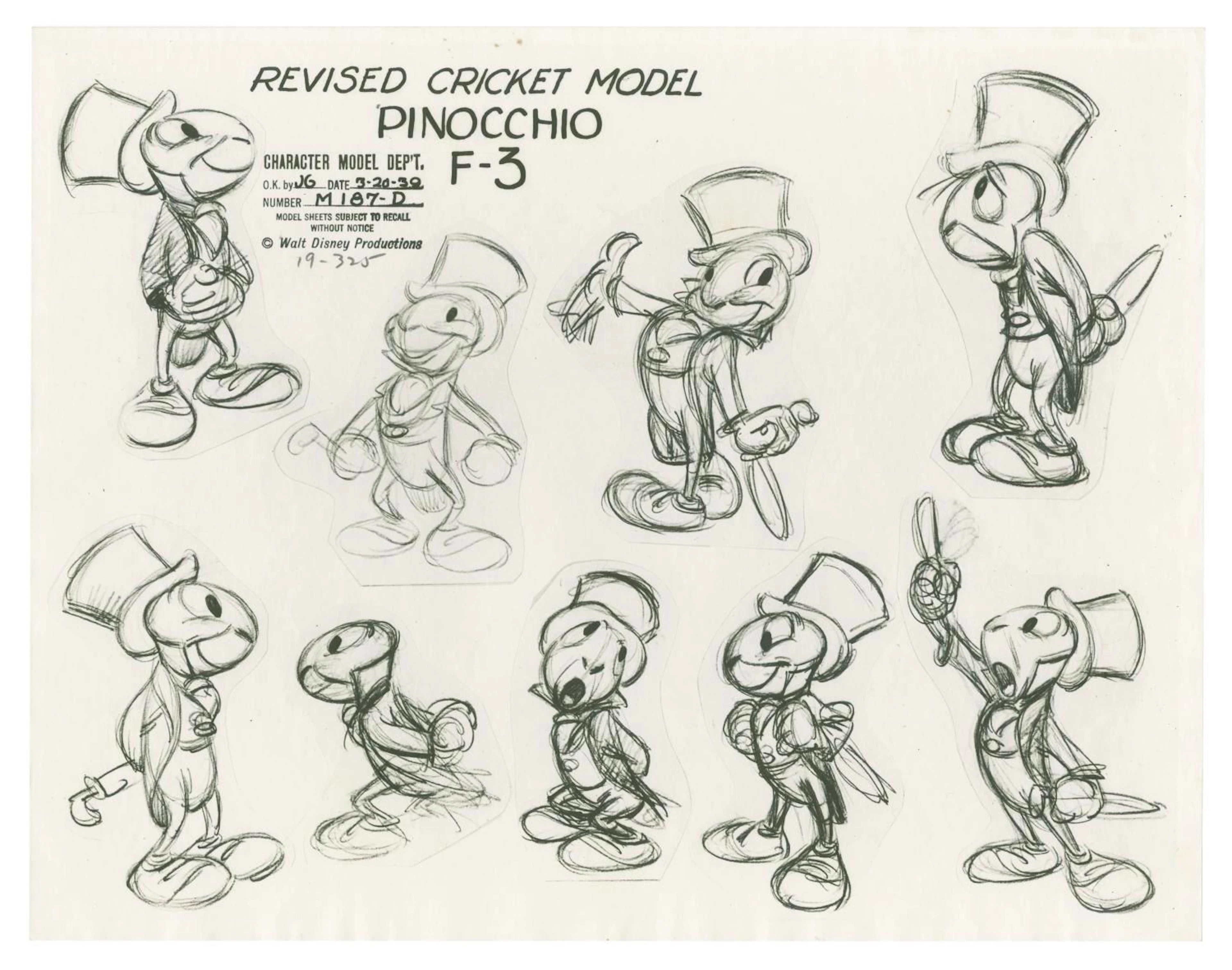 A Jiminy Cricket "Pinocchio" Photostat Model Sheet.