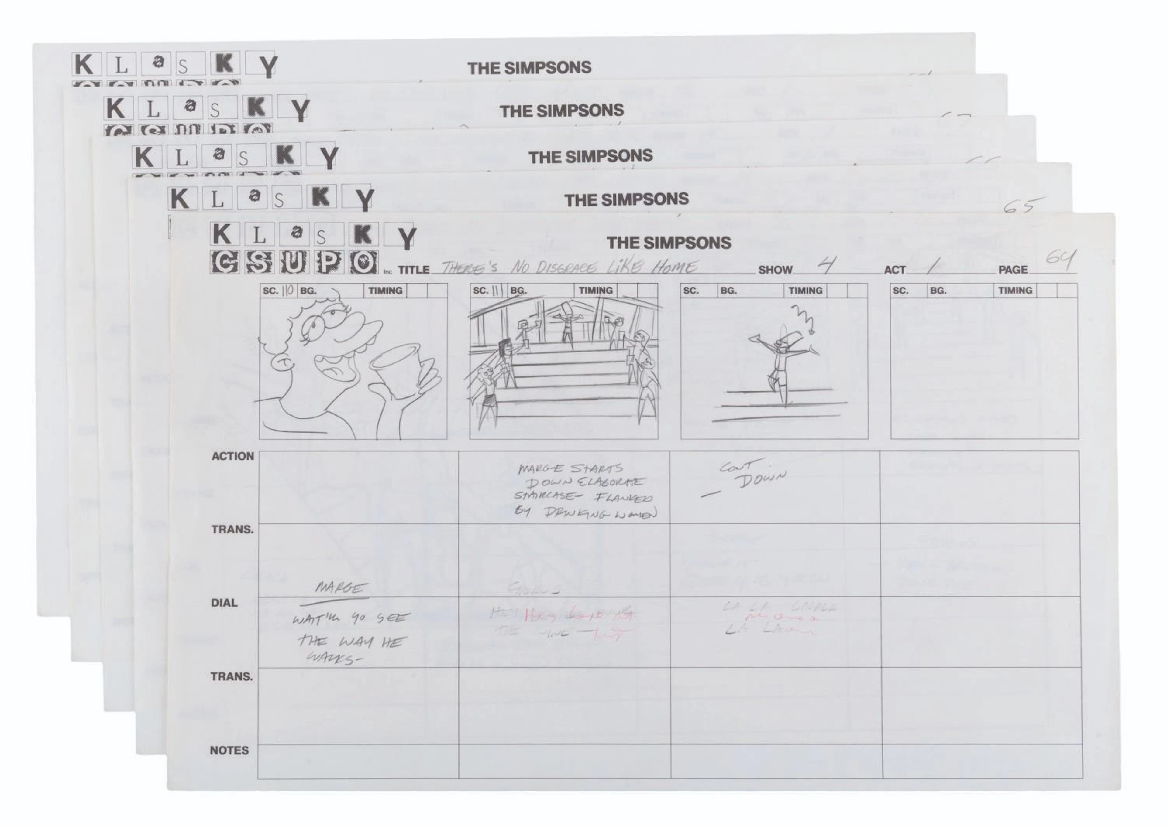 A Set of Early "The Simpsons" Storyboard Drawings.