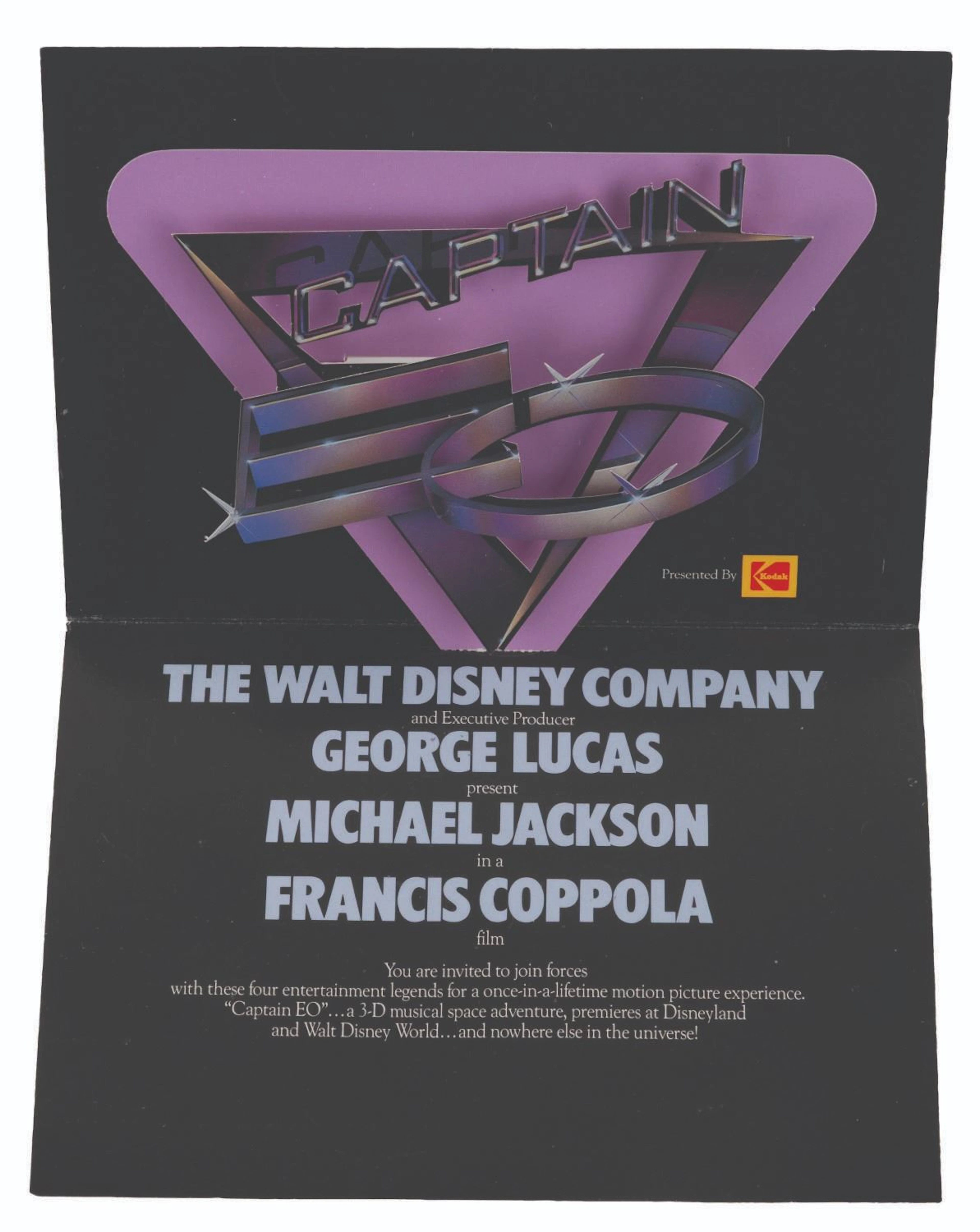 A Captain EO Premiere Ticket with Invitation.