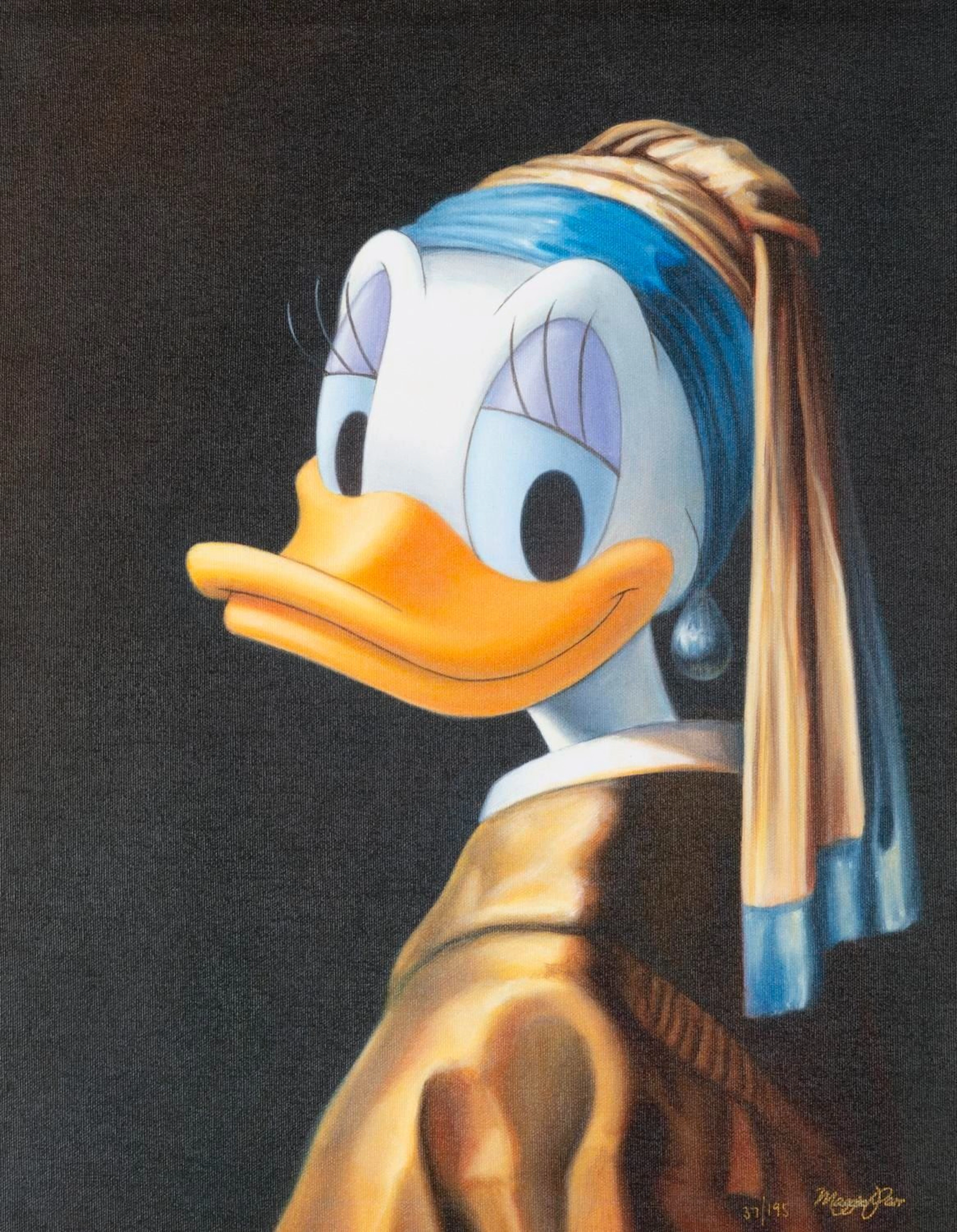 A "Duck with Pearl Earring" Canvas Print by Maggie Parr.