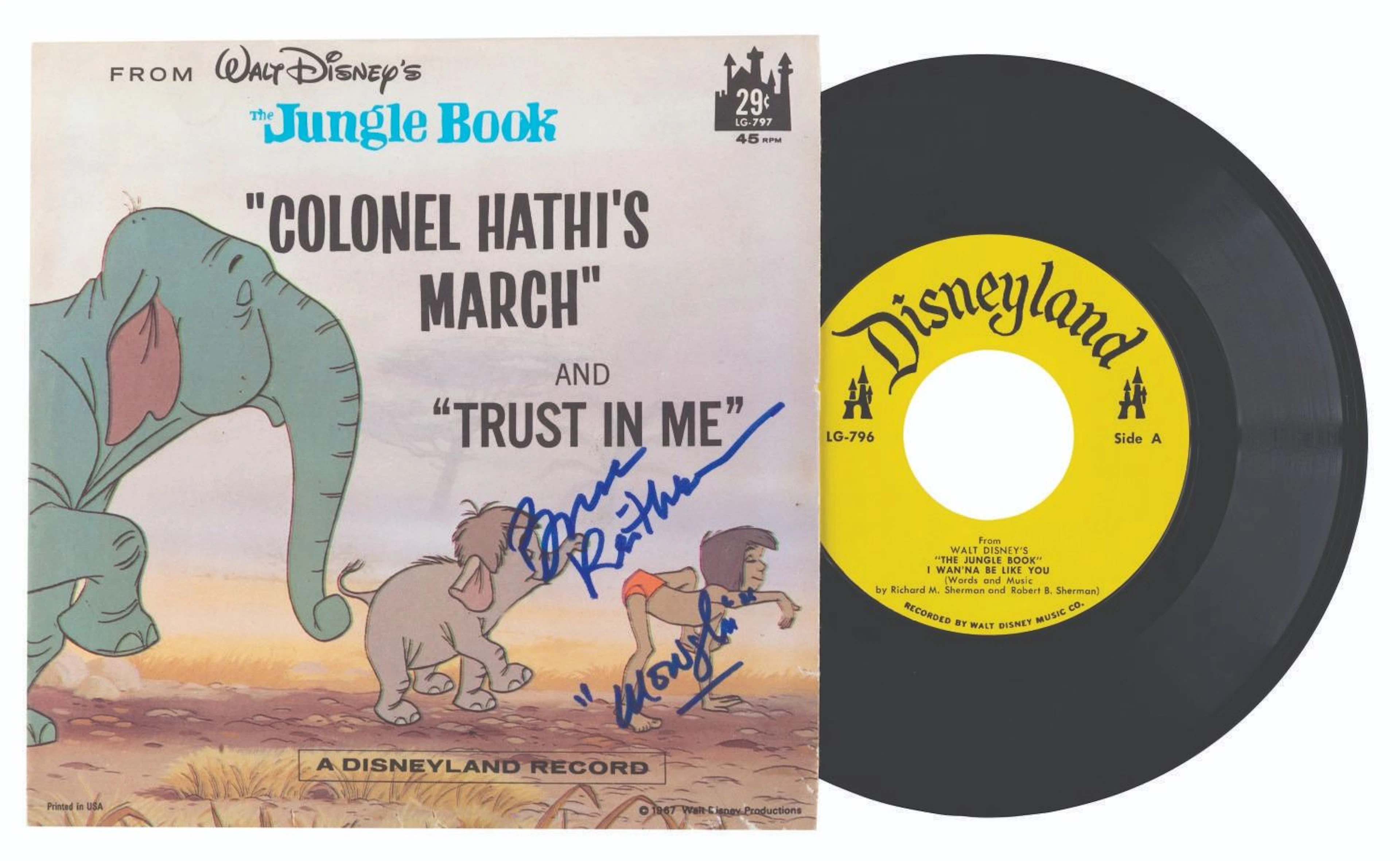 A Signed "The Jungle Book" 45 RPM Record.