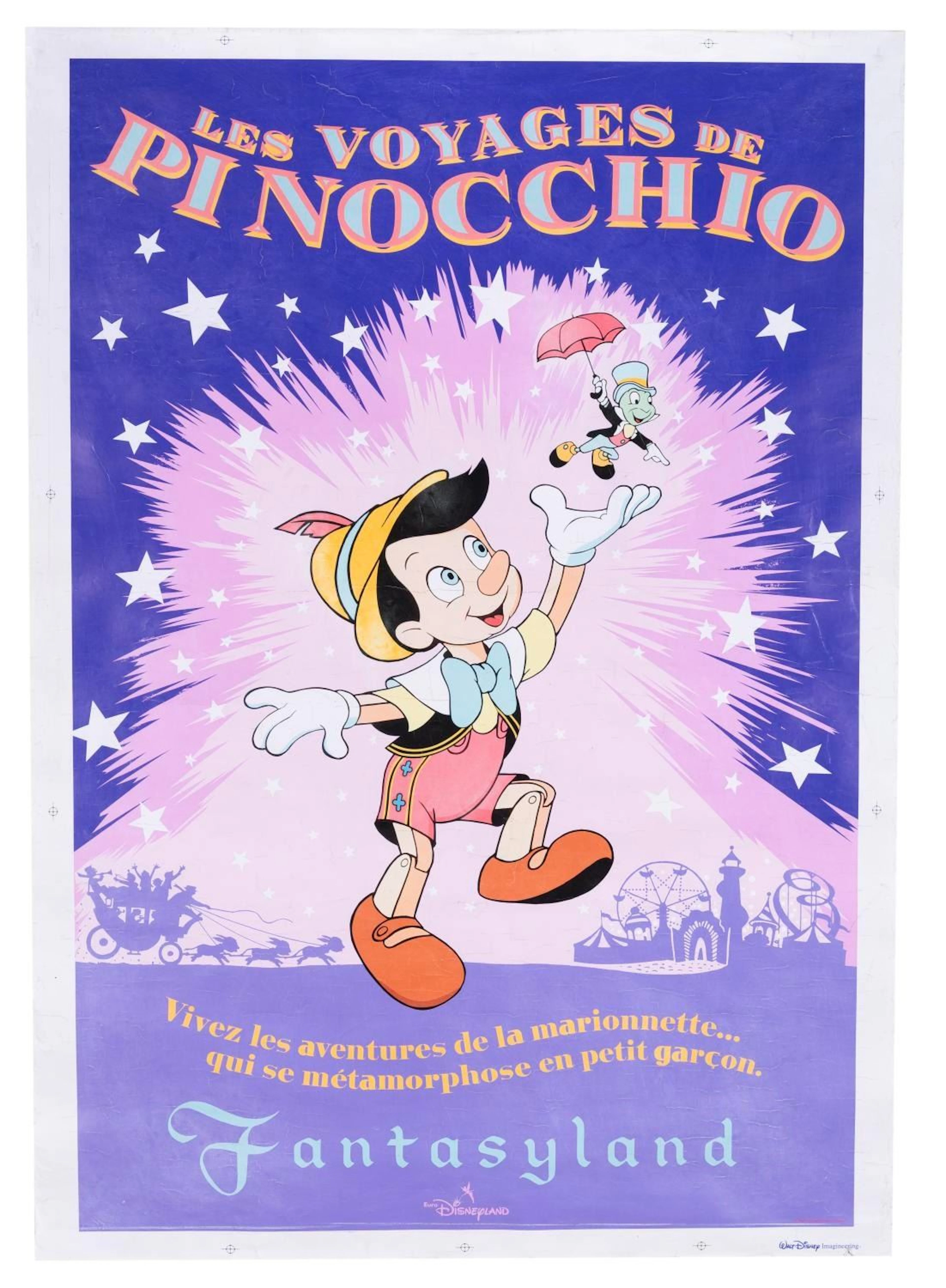 A Euro Disneyland Les Voyages de Pinocchio Attraction Poster.