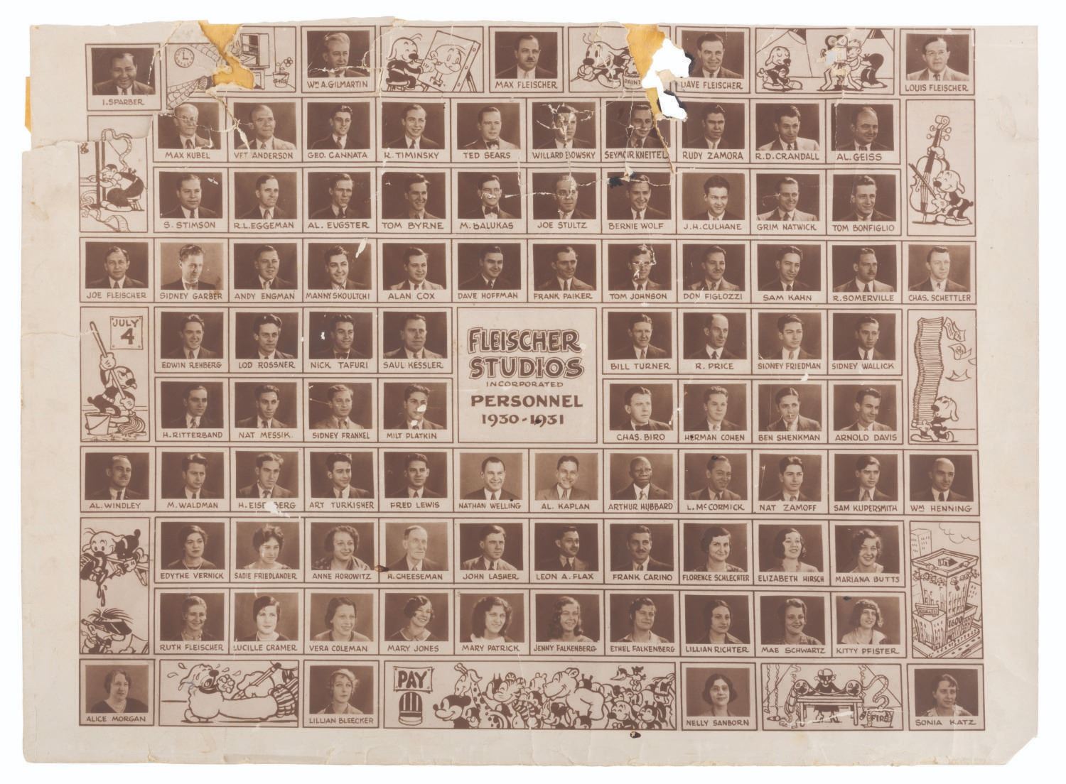 An Early Fleischer Studios Personnel List with Photos. | Barnebys