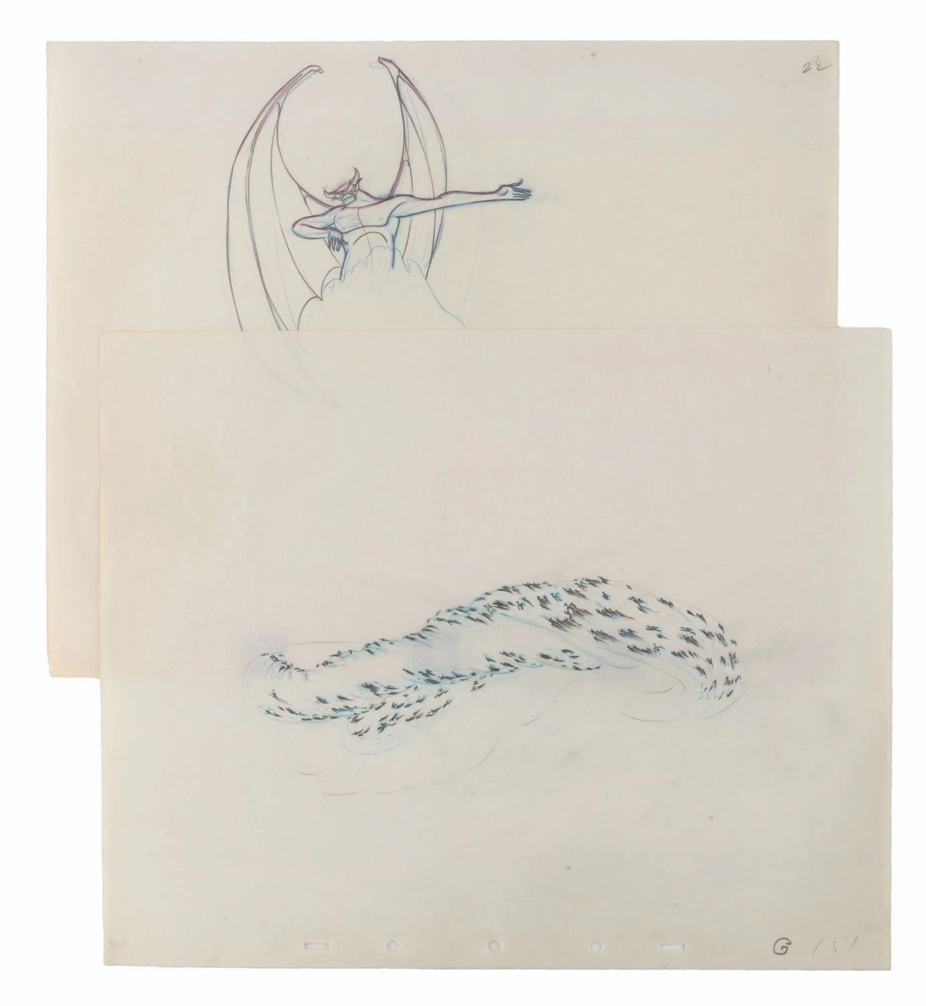 A Pair of "Fantasia" Night on Bald Mountain Production Drawings.