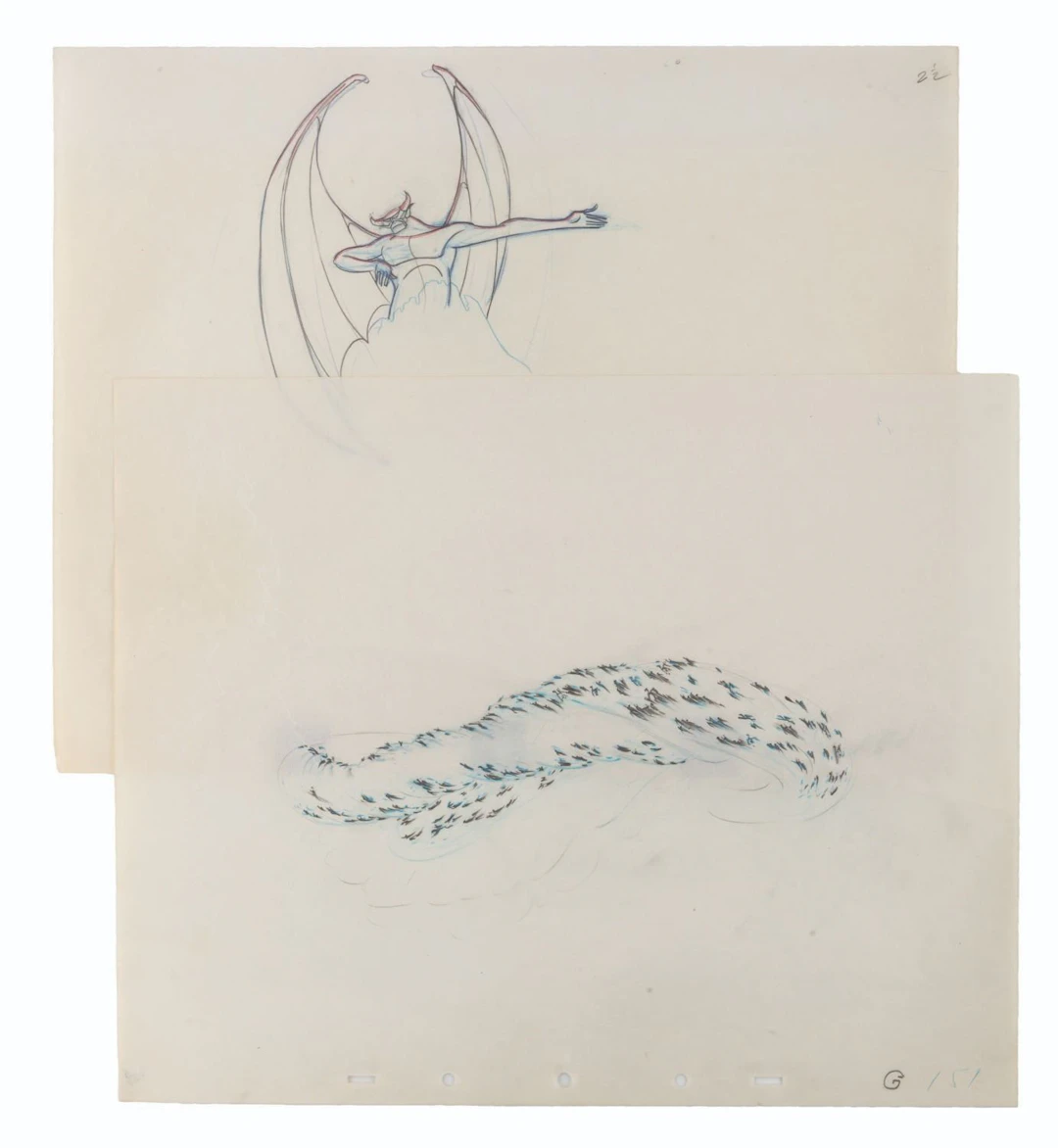A Pair of "Fantasia" Night on Bald Mountain Production Drawings.