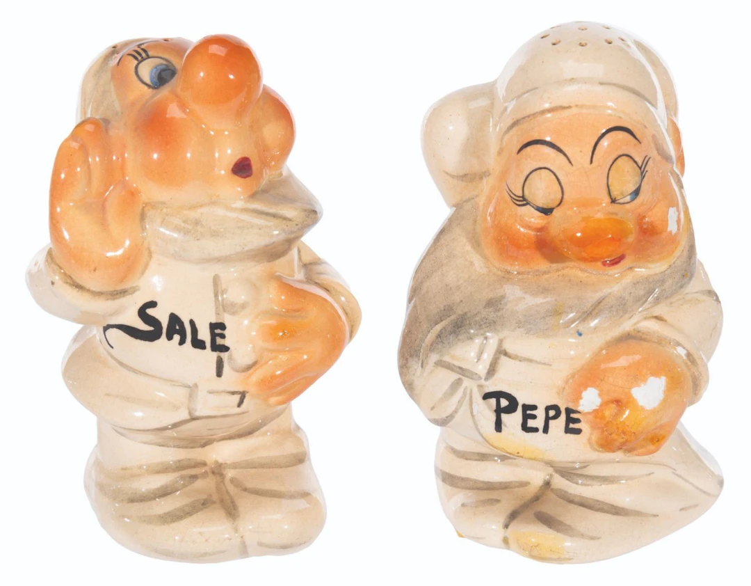 A Pair of Zaccagnini "Snow White" Sneezy and Sleepy Salt & Pepper Shakers.