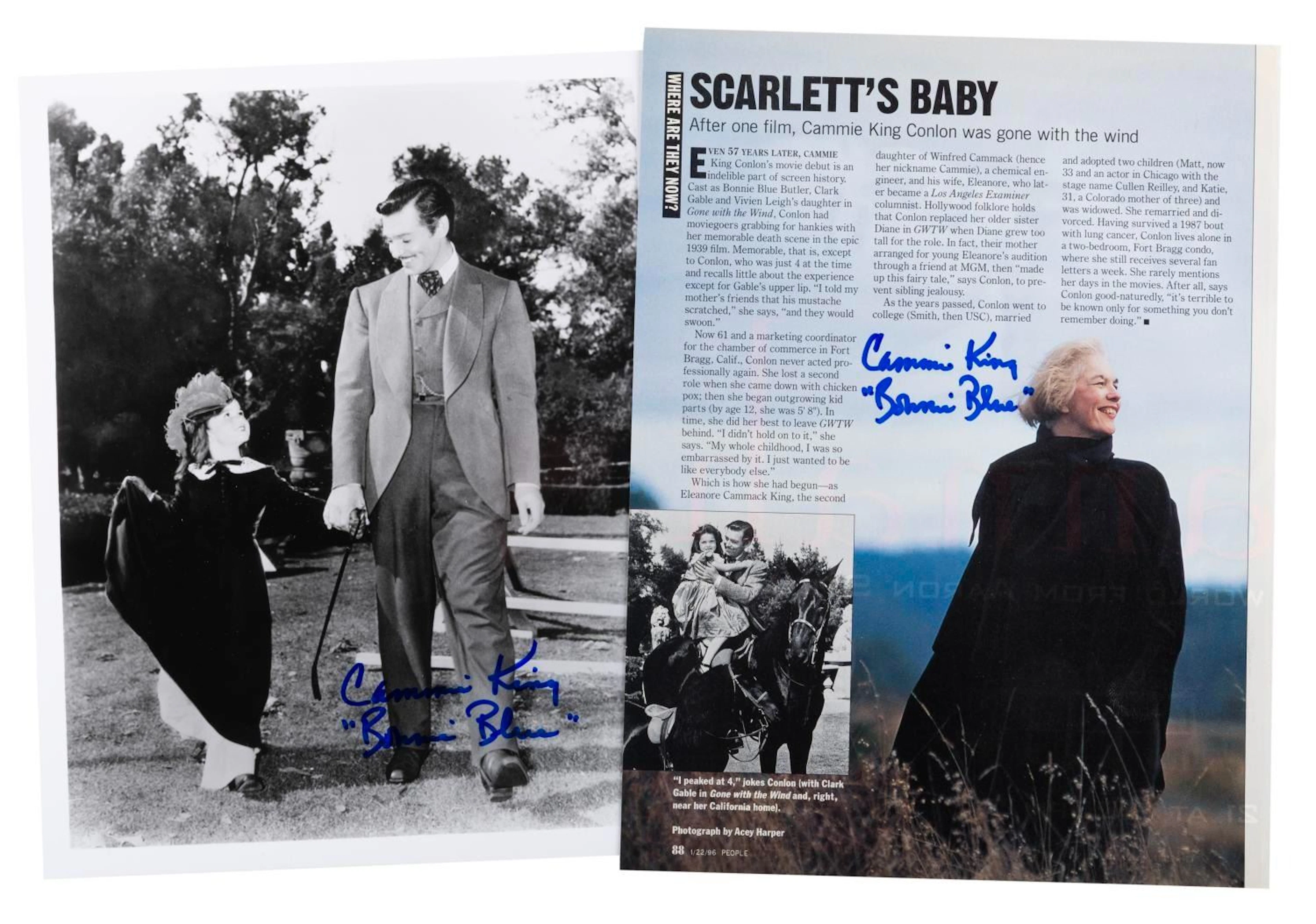 A Cammie King Signed "Gone With the Wind " Photo and Article.