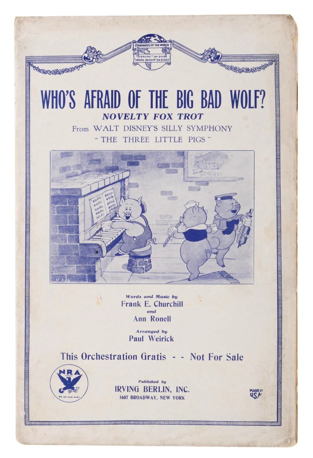 "Who's Afraid of the Big Bad Wolf?" Sheet Music.