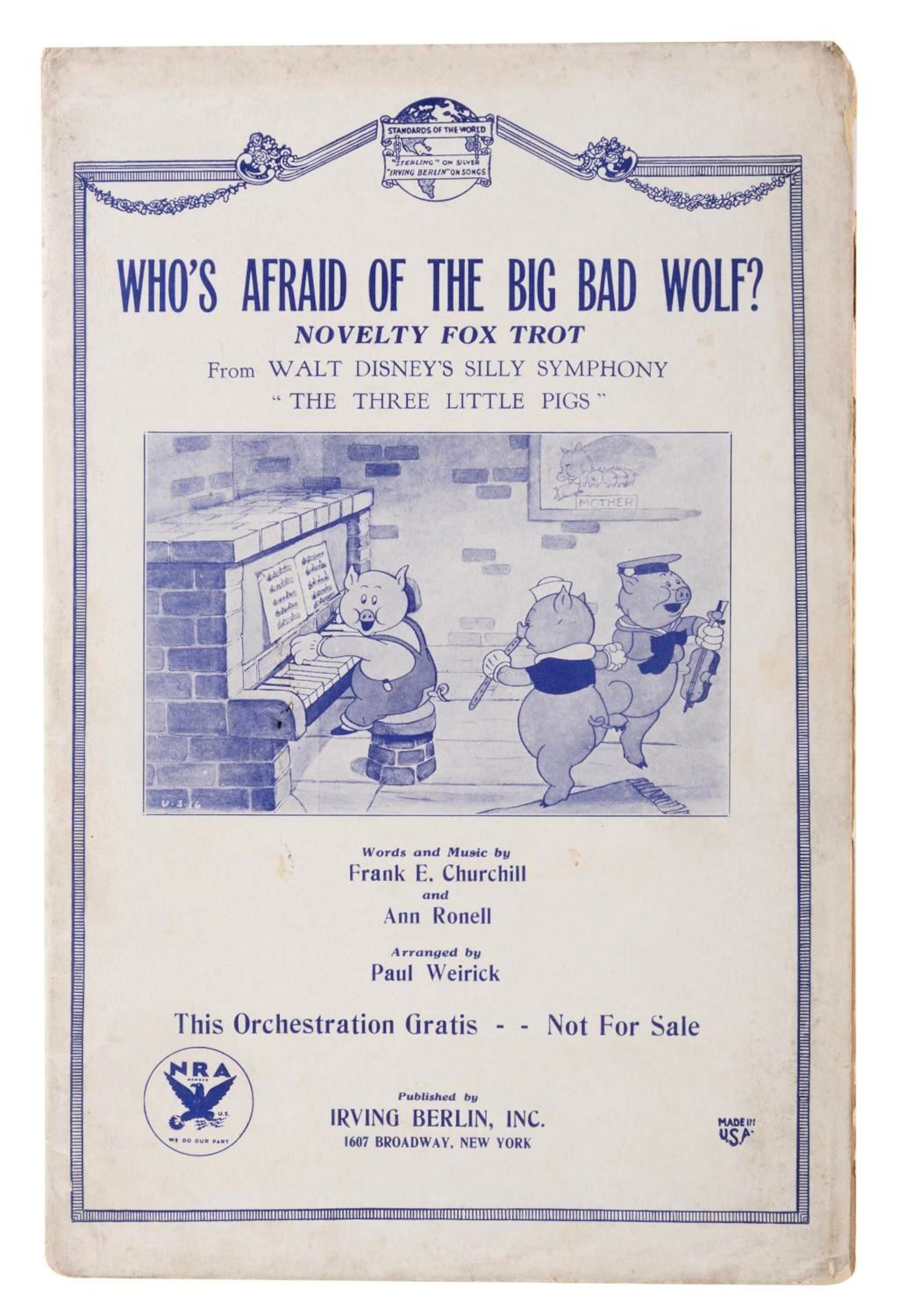 "Who's Afraid of the Big Bad Wolf?" Sheet Music.