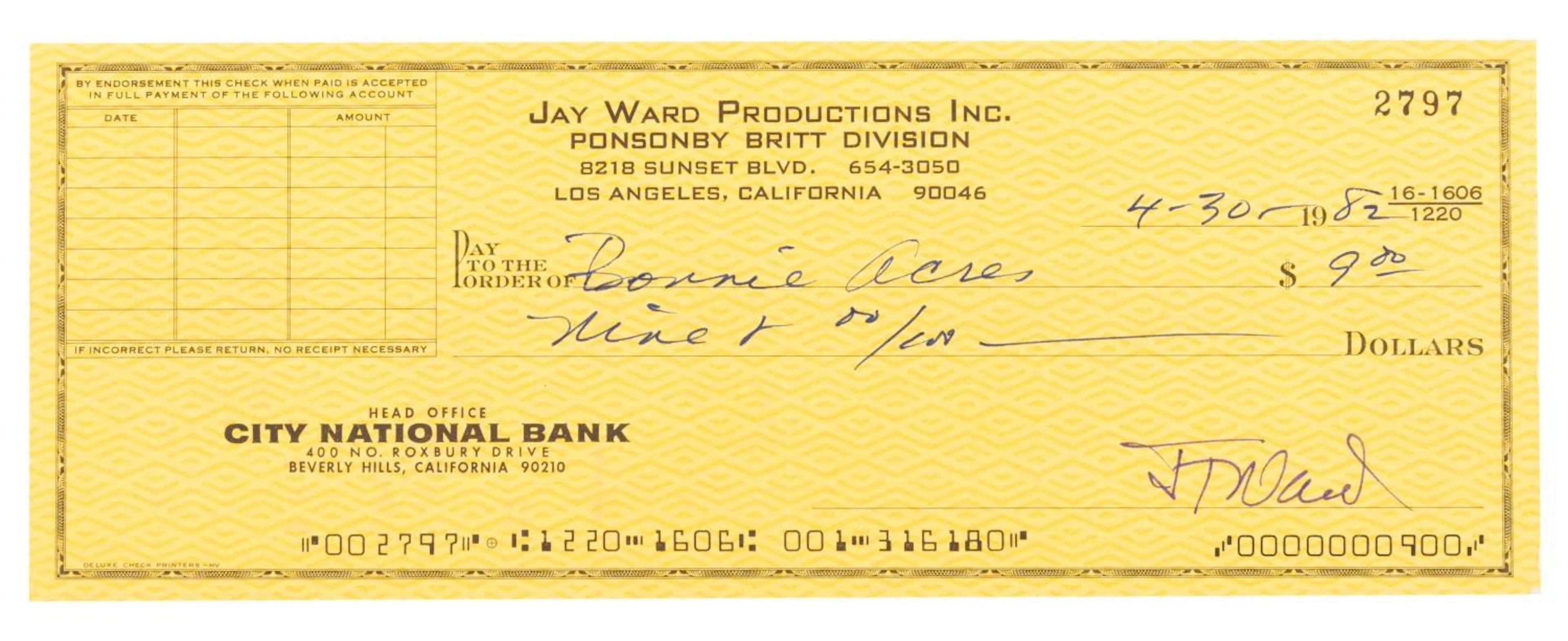 A Jay Ward Signed Check.