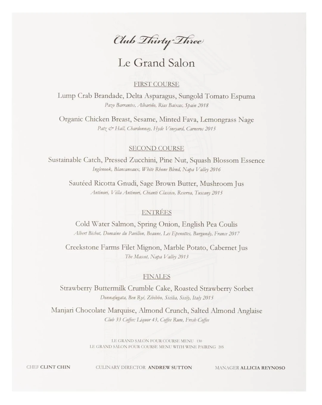 A Club 33 Le Grand Salon Menu.