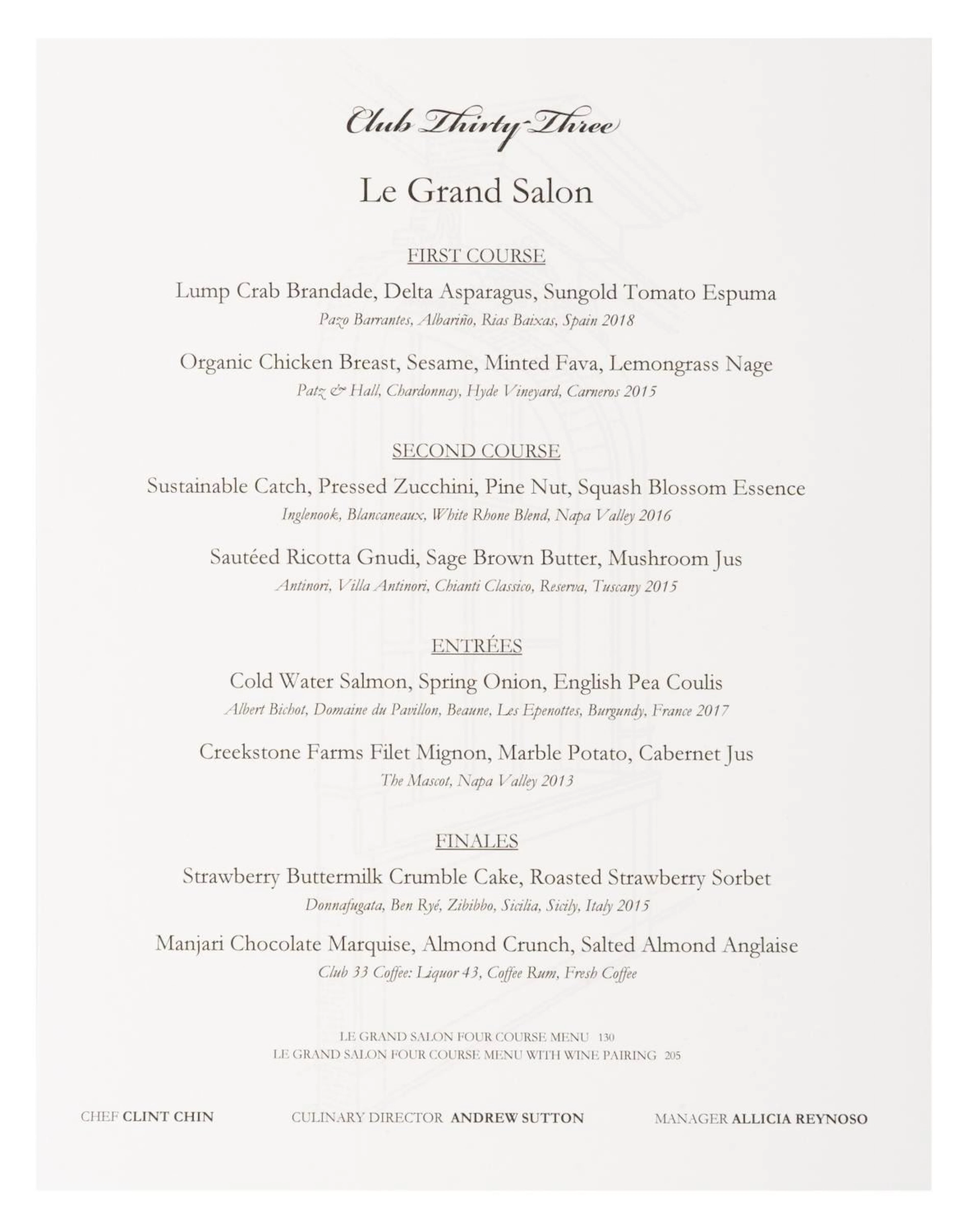 A Club 33 Le Grand Salon Menu.