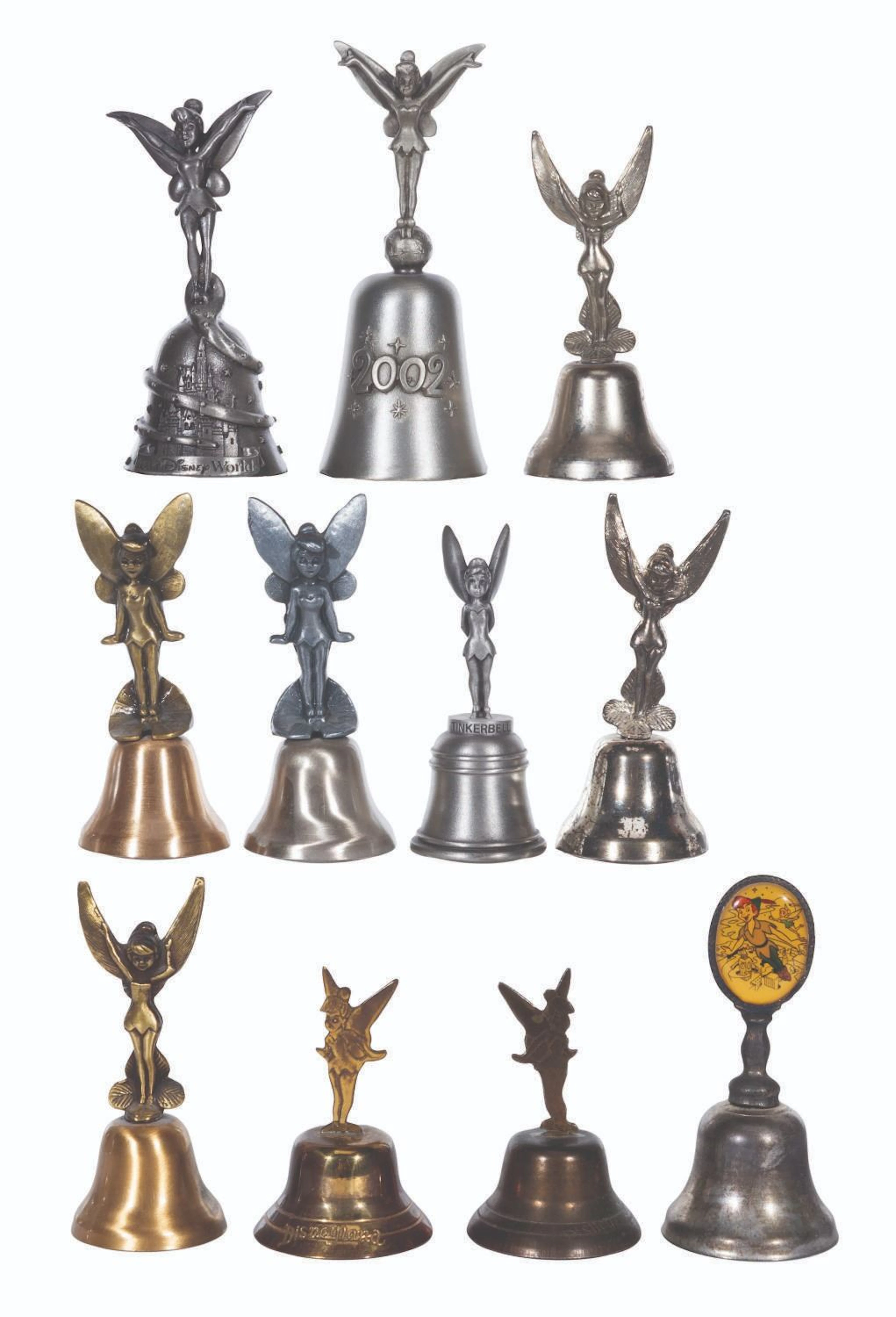 A Collection of 11 Metal Tinker Bell Bells.