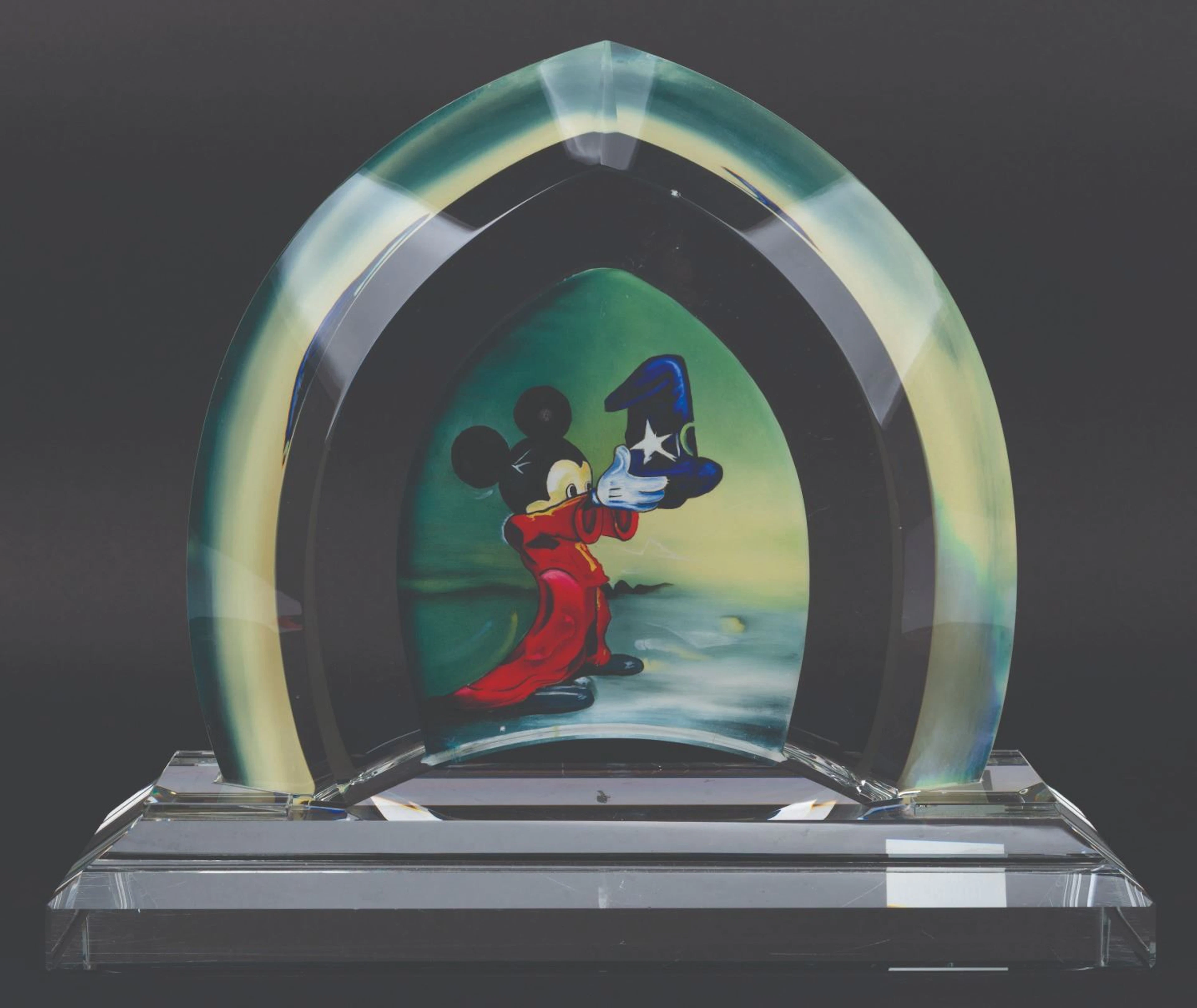 A Mickey Sorcerer's Apprentice Painted Glass Sculpture.
