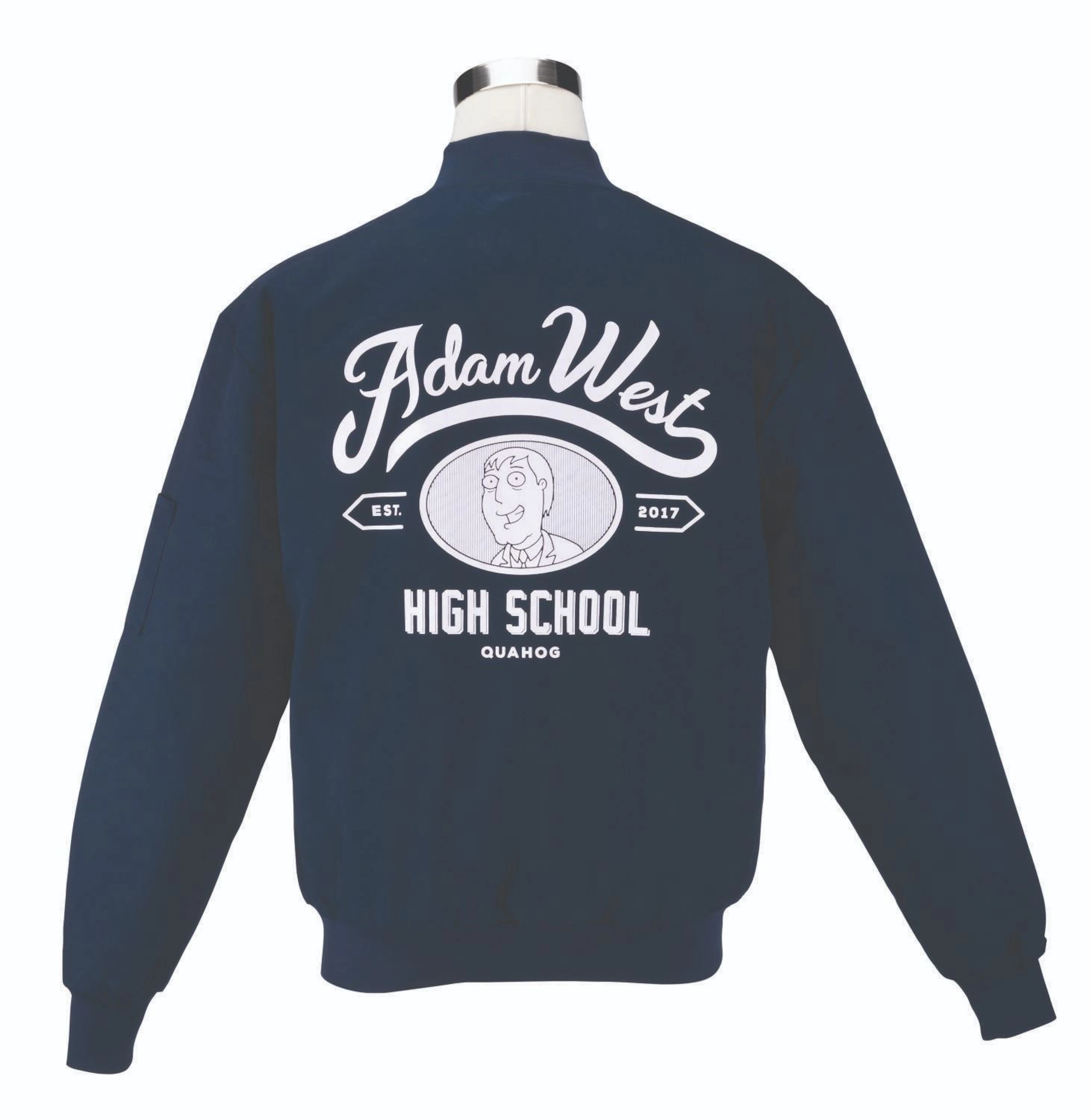 A "Family Guy" Crew Exclusive Adam West High School Bomber Jacket.