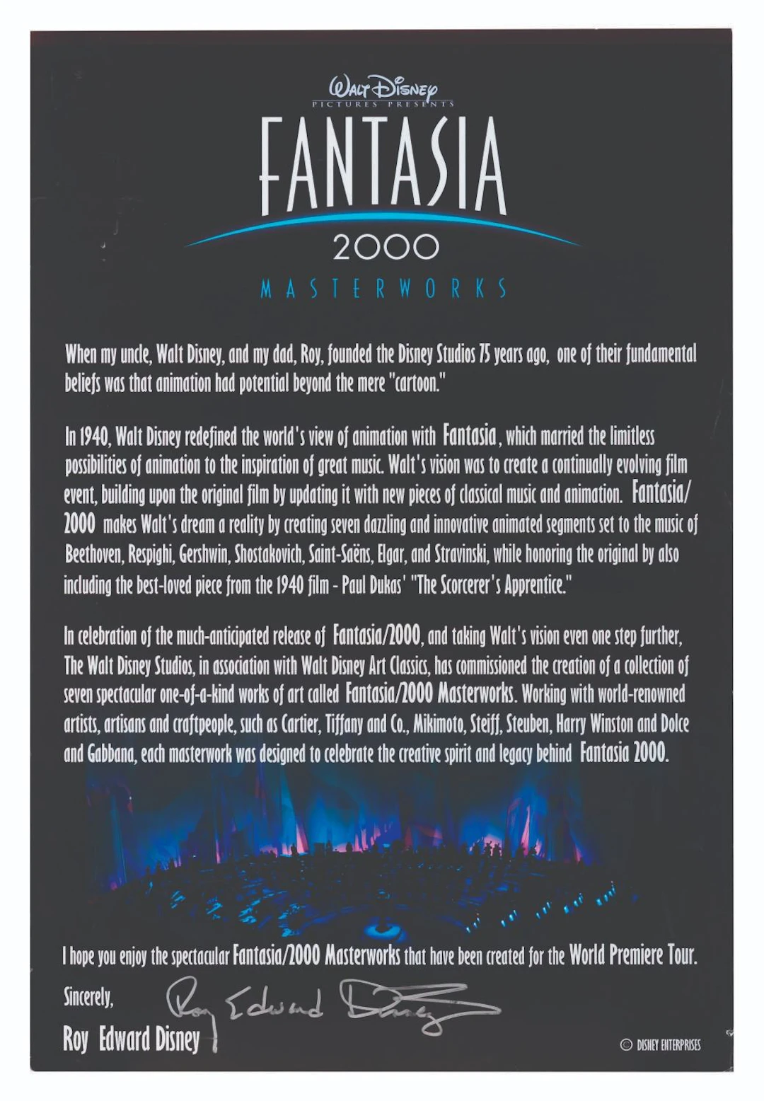 A "Fantasia 2000" Masterworks Poster Signed by Roy E. Disney.