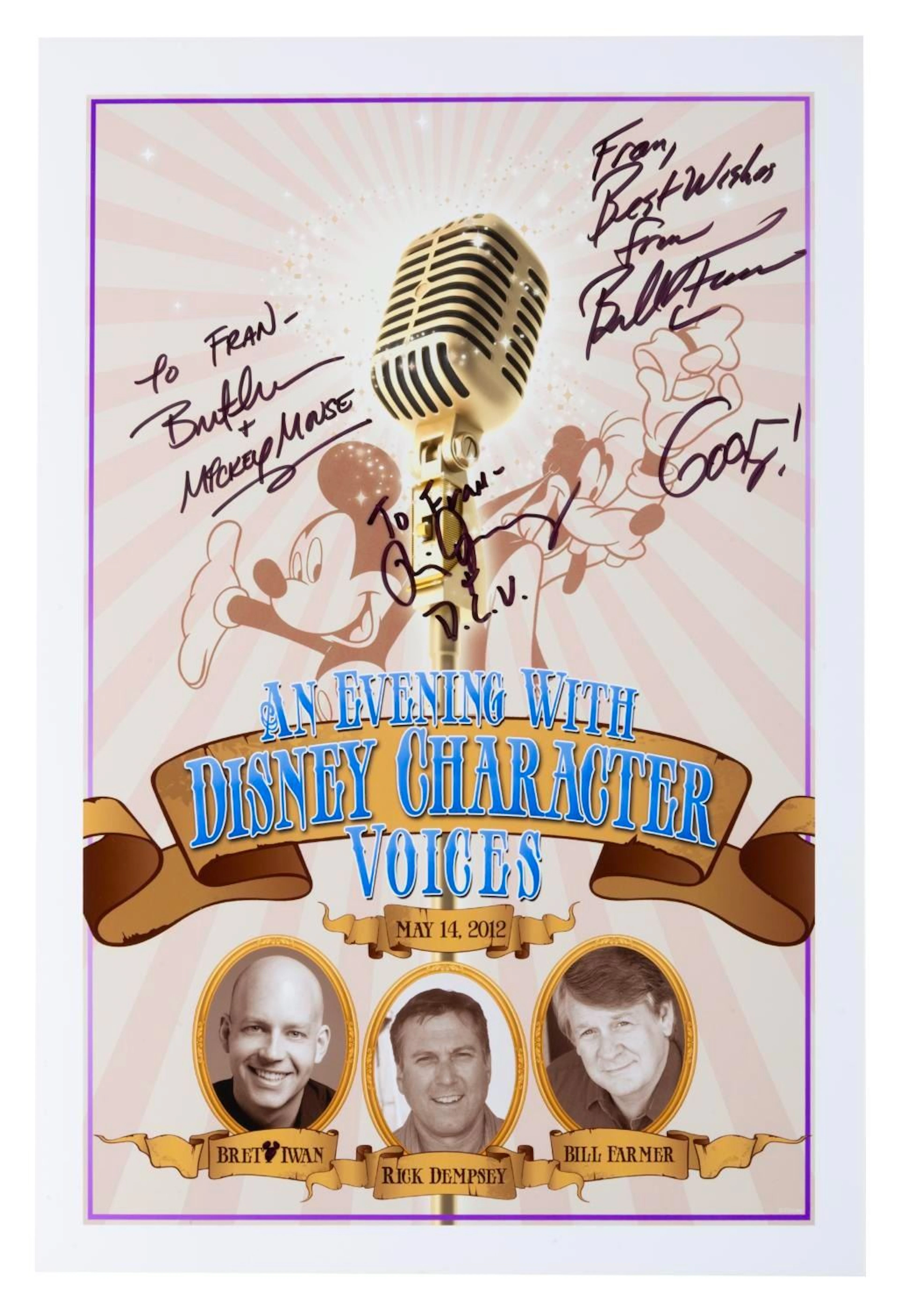 A Signed "Evening with Disney Character Voices" Poster.