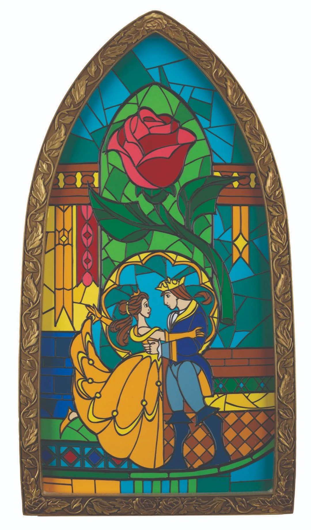 A "Beauty and the Beast" Stained Glass Window.