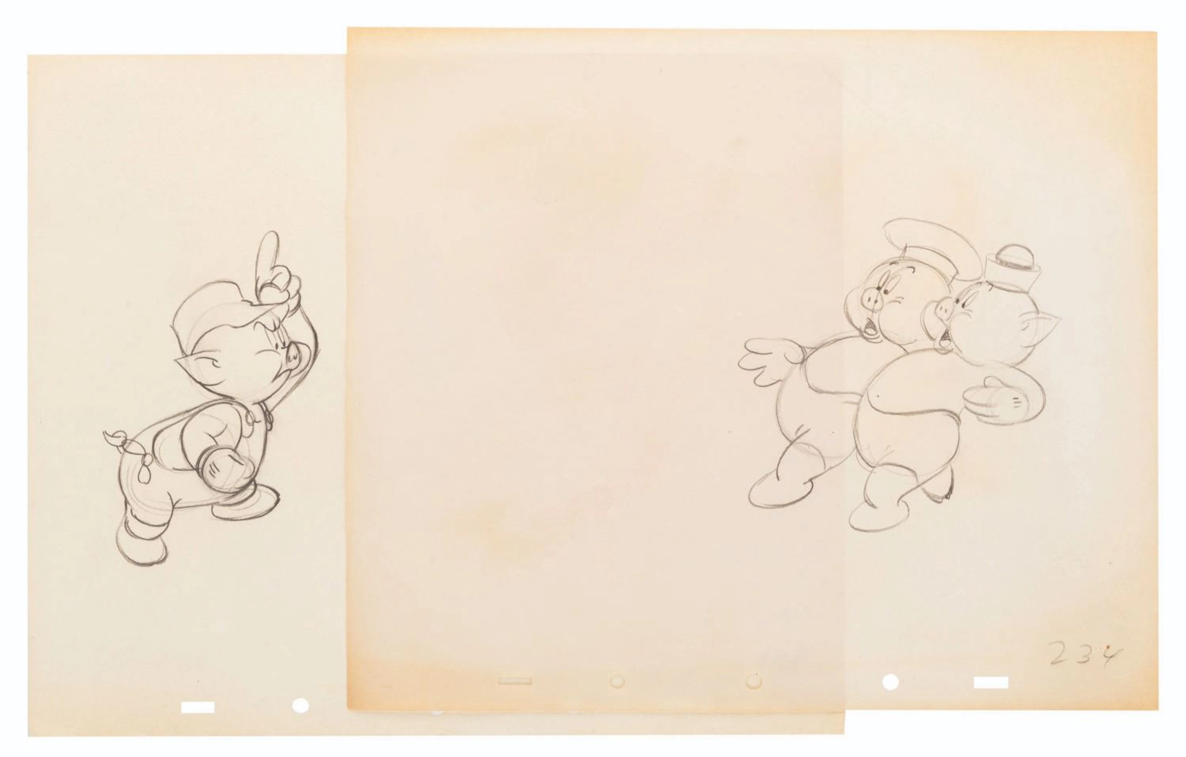 A Pair of "The Practical Pig" Production Drawings.