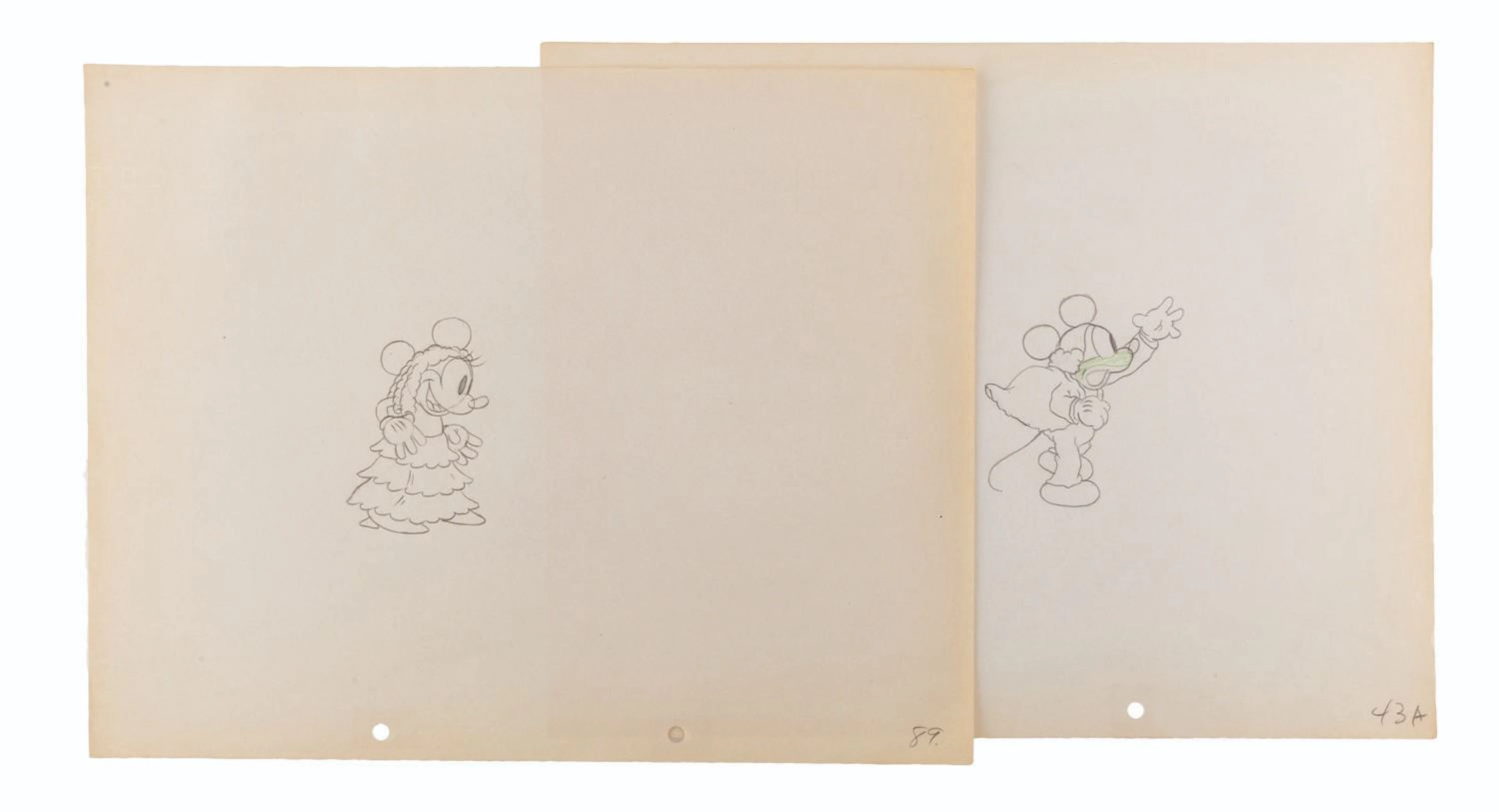 Mickey and Minnie Mouse Production Drawings for "Mickey's Mellerdrammer."