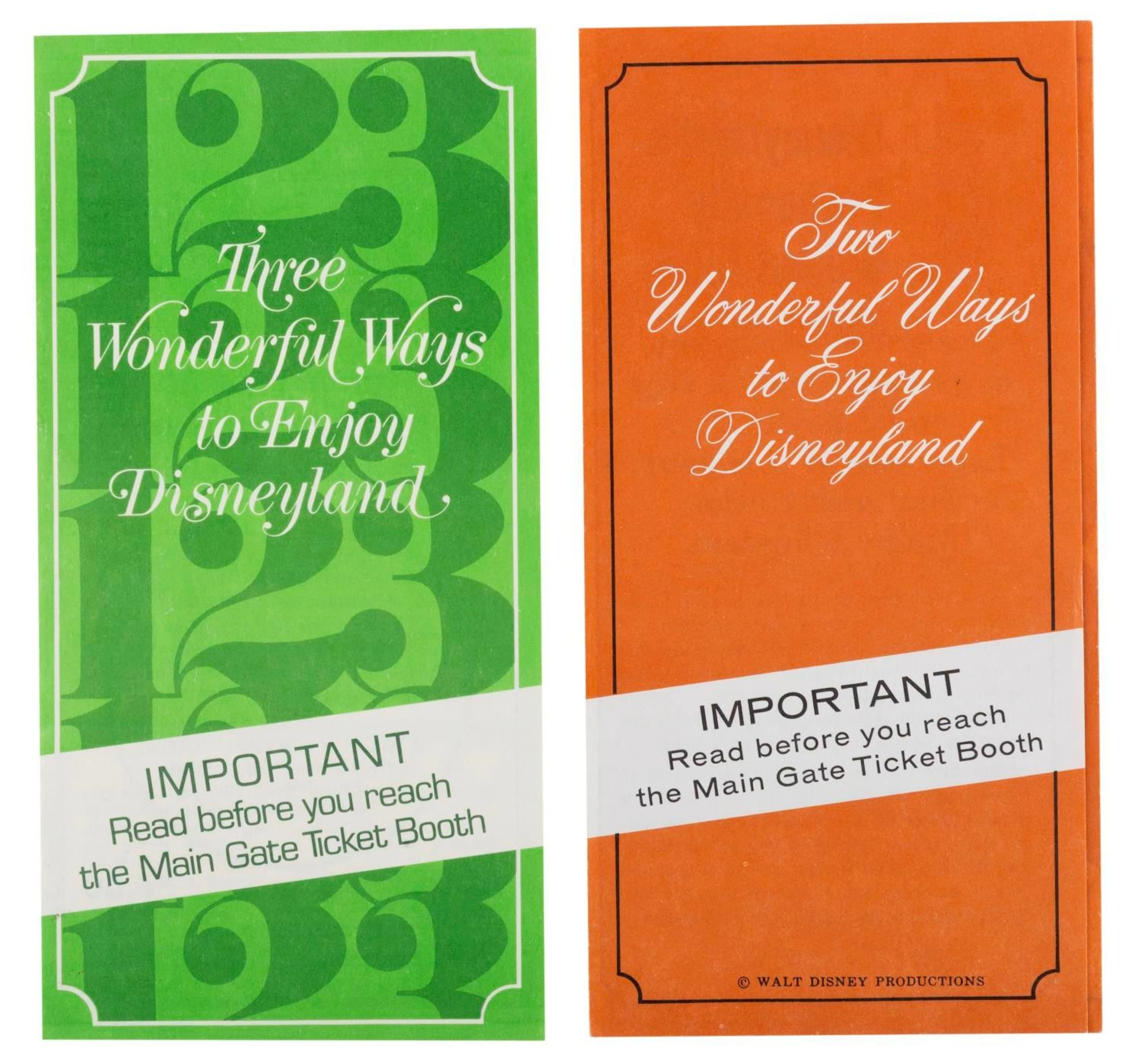A Pair of Disneyland Ticket Option Pamphlets.