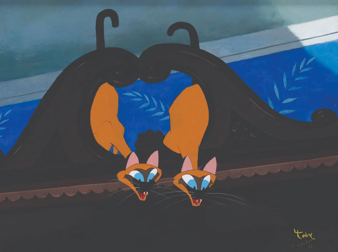 A "Lady and the Tramp" Si and Am Painting by Toby Bluth.