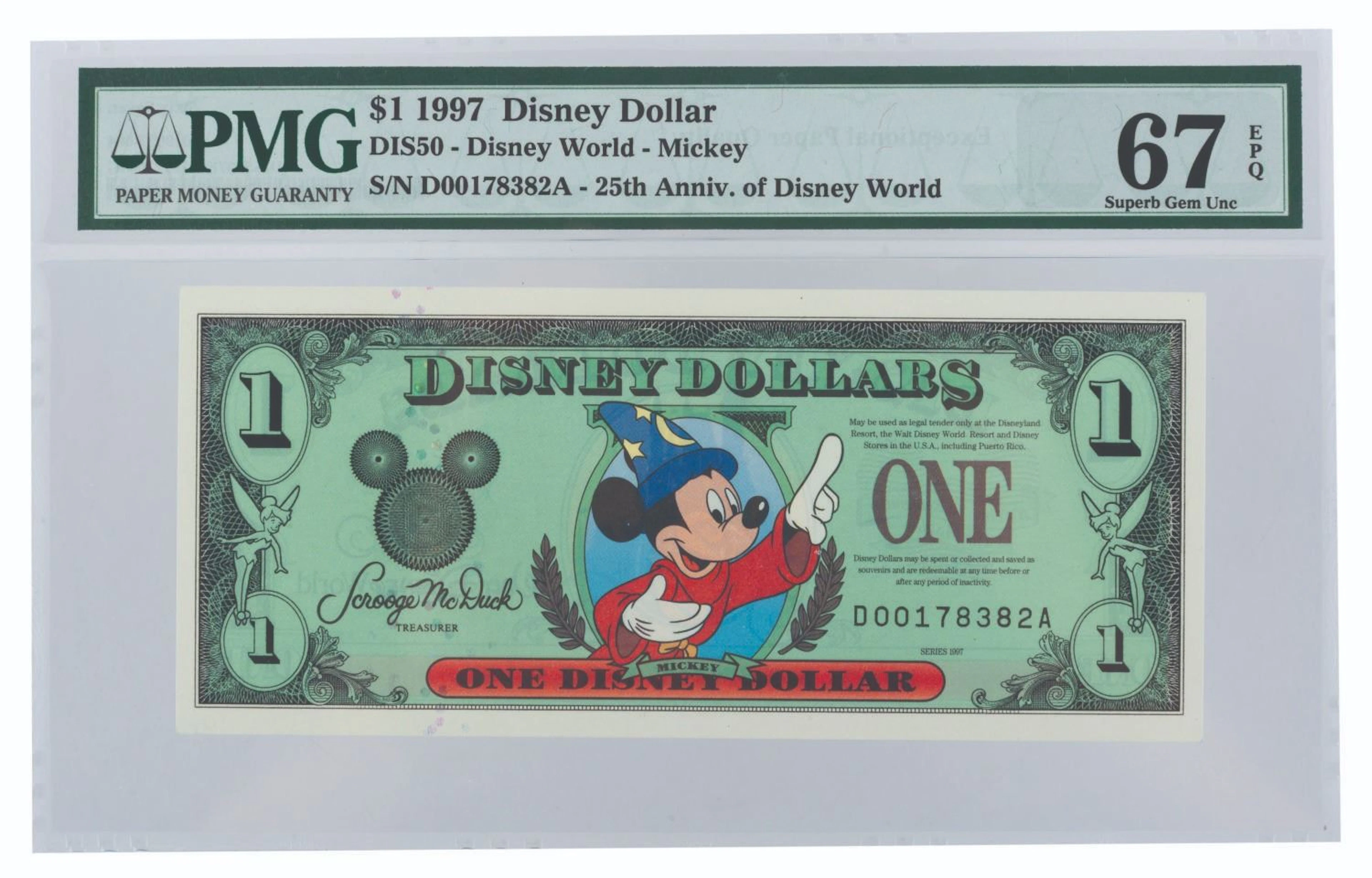 A $1 1997 Sorcerer Mickey Disney Dollar.
