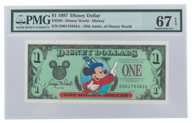 A $1 1997 Sorcerer Mickey Disney Dollar.