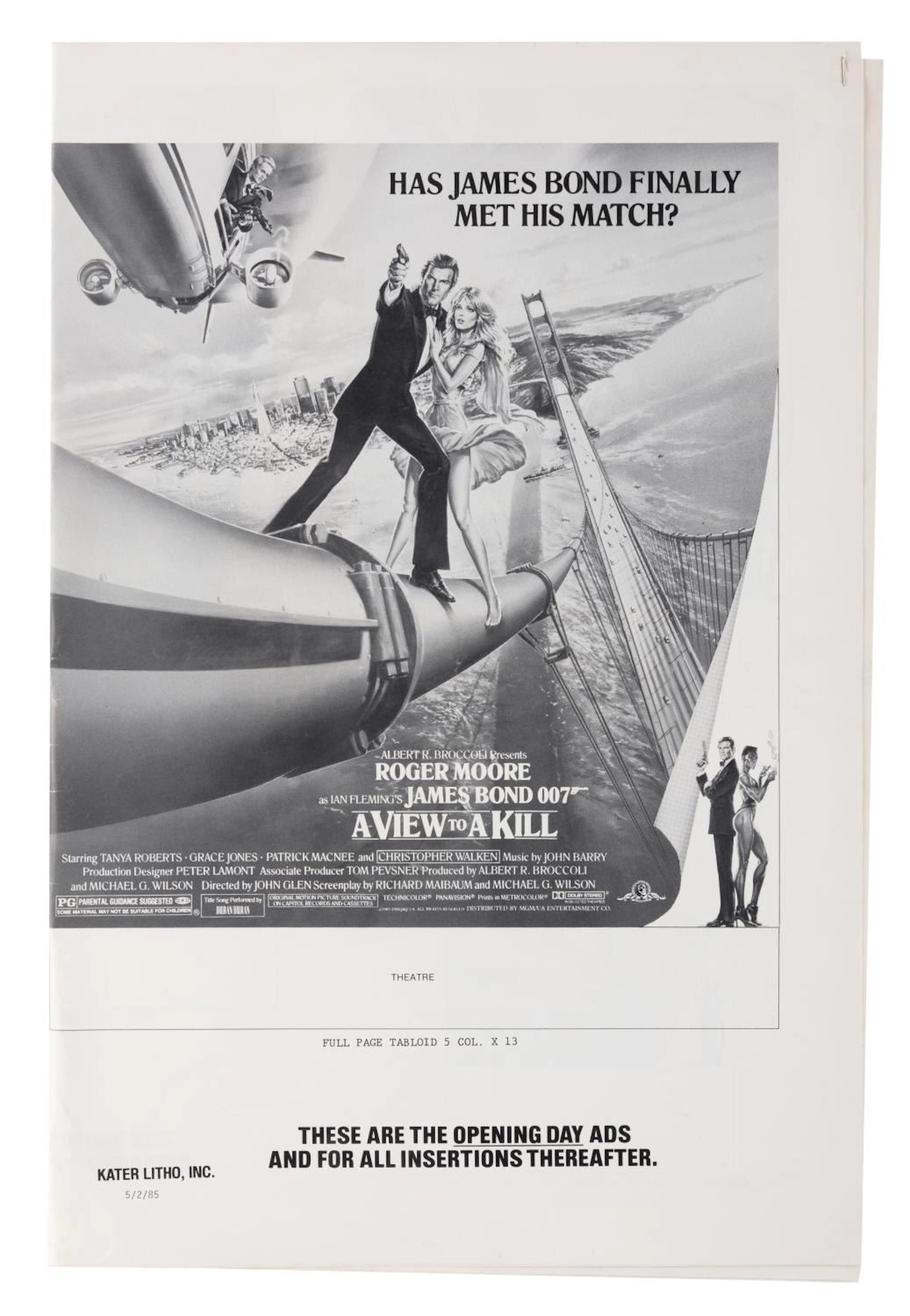 An "A View to A Kill" James Bond 007 Pressbook.