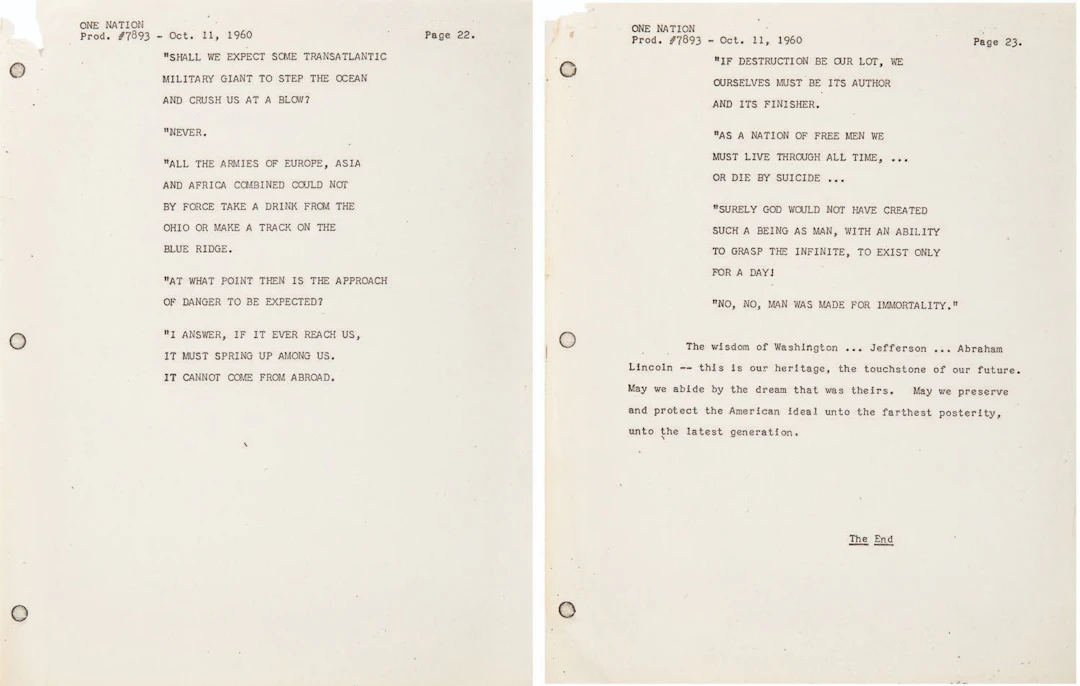 A Pair of Early Disneyland "One Nation" Script Pages.