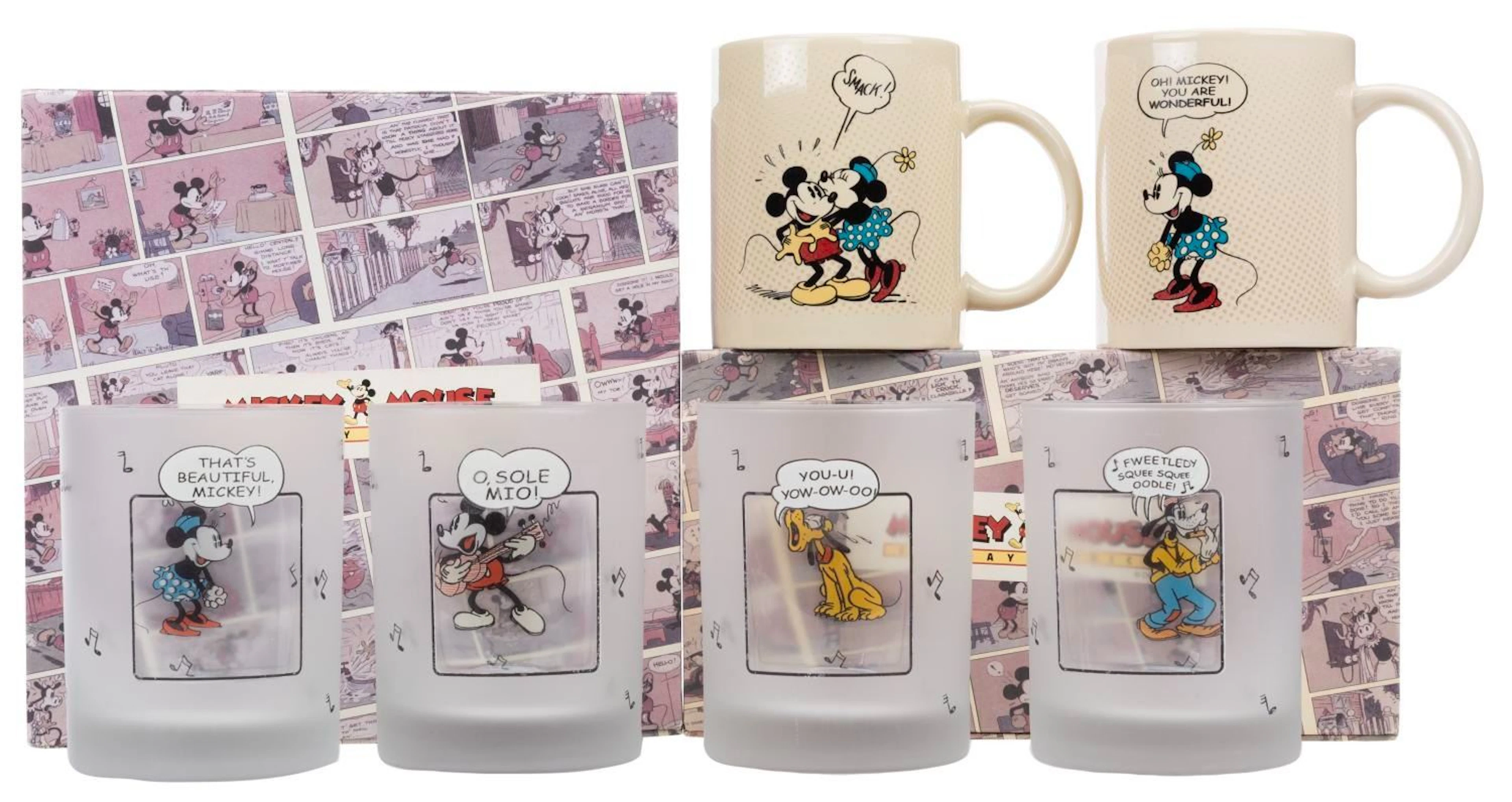 A Mickey Mouse Sunday Comics Glassware Collection.