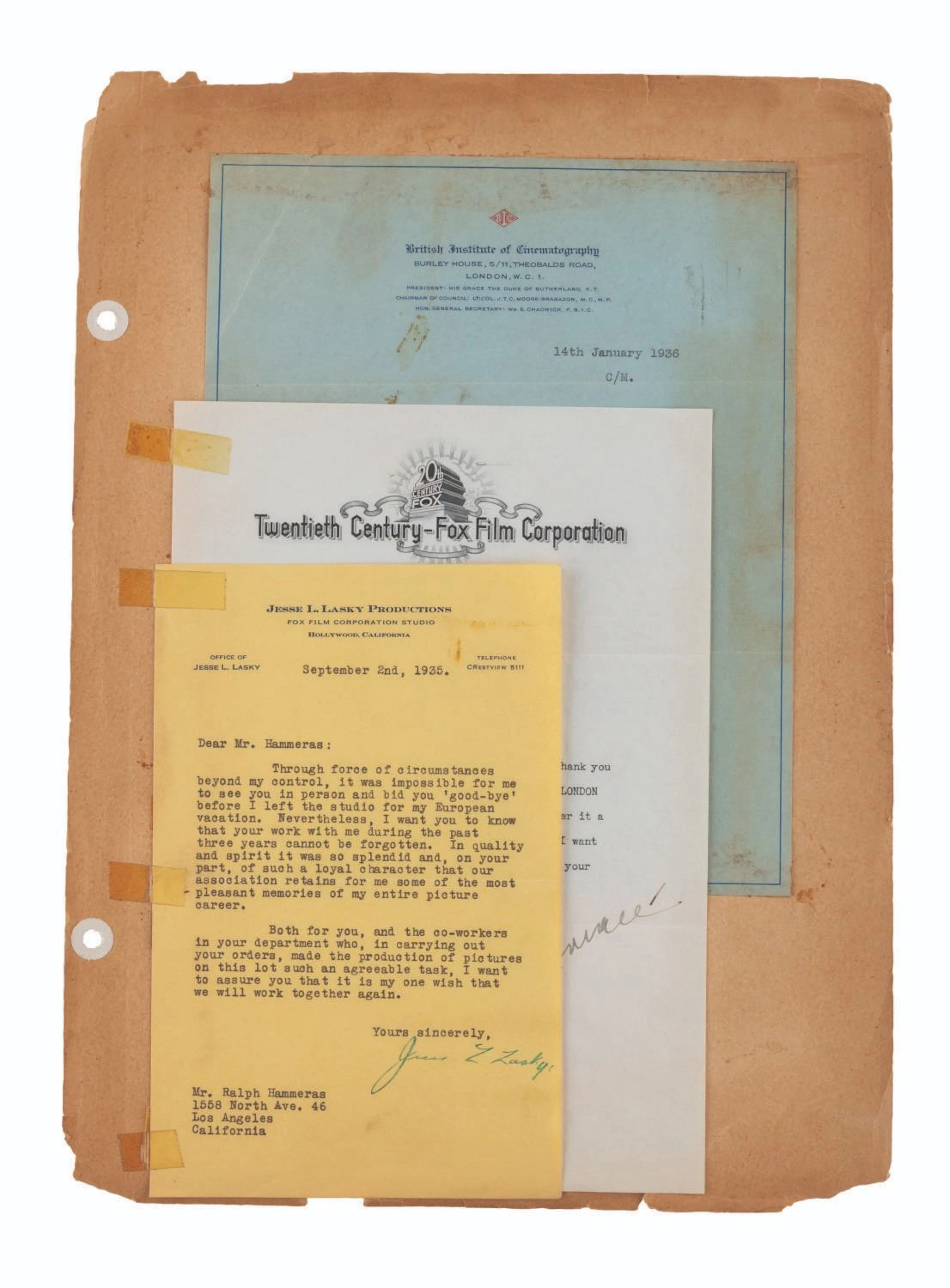 Three Signed Letters Including Darryl Zanuck.