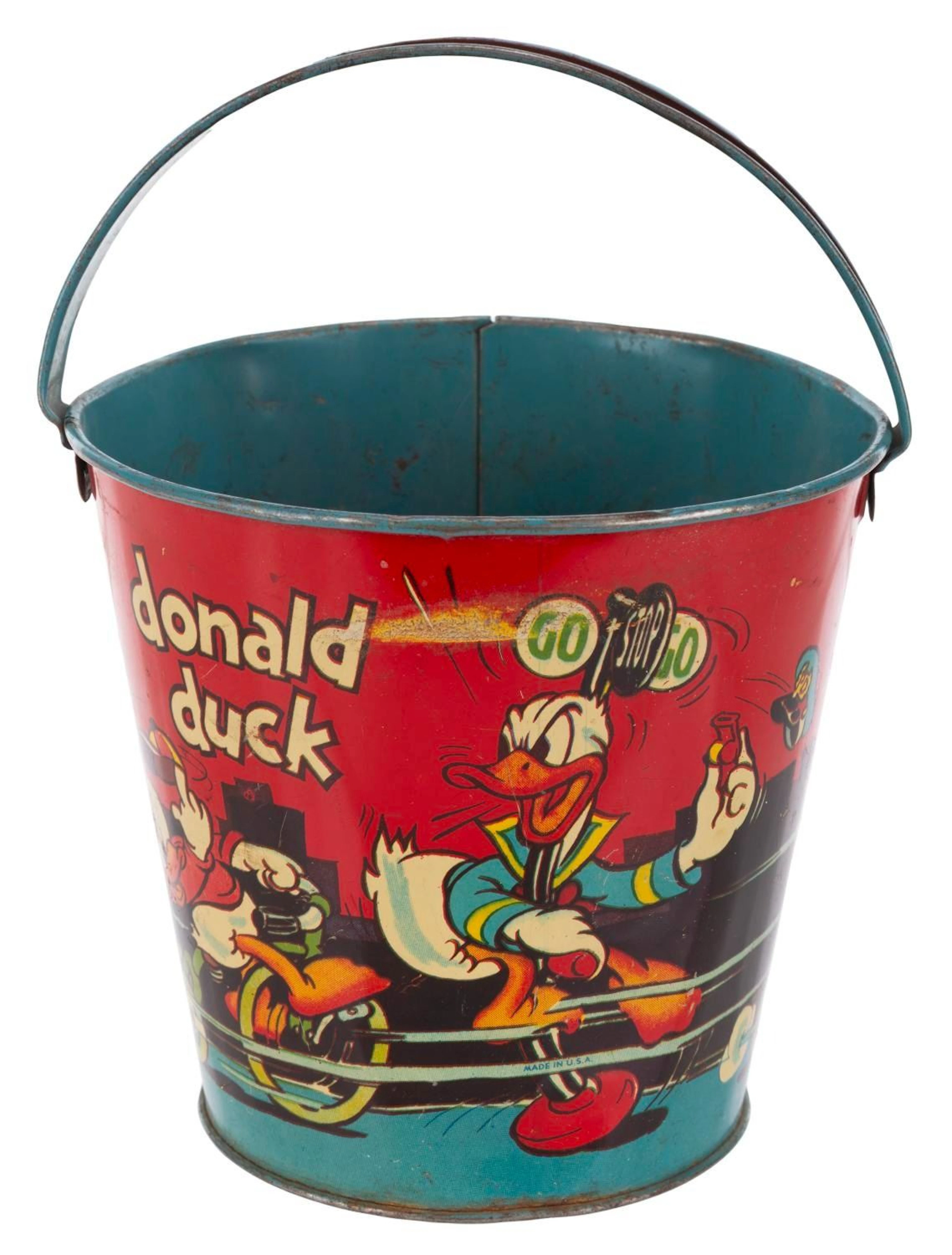 A Donald Duck and Nephews Tin Litho Sand Pail by Ohio Art.