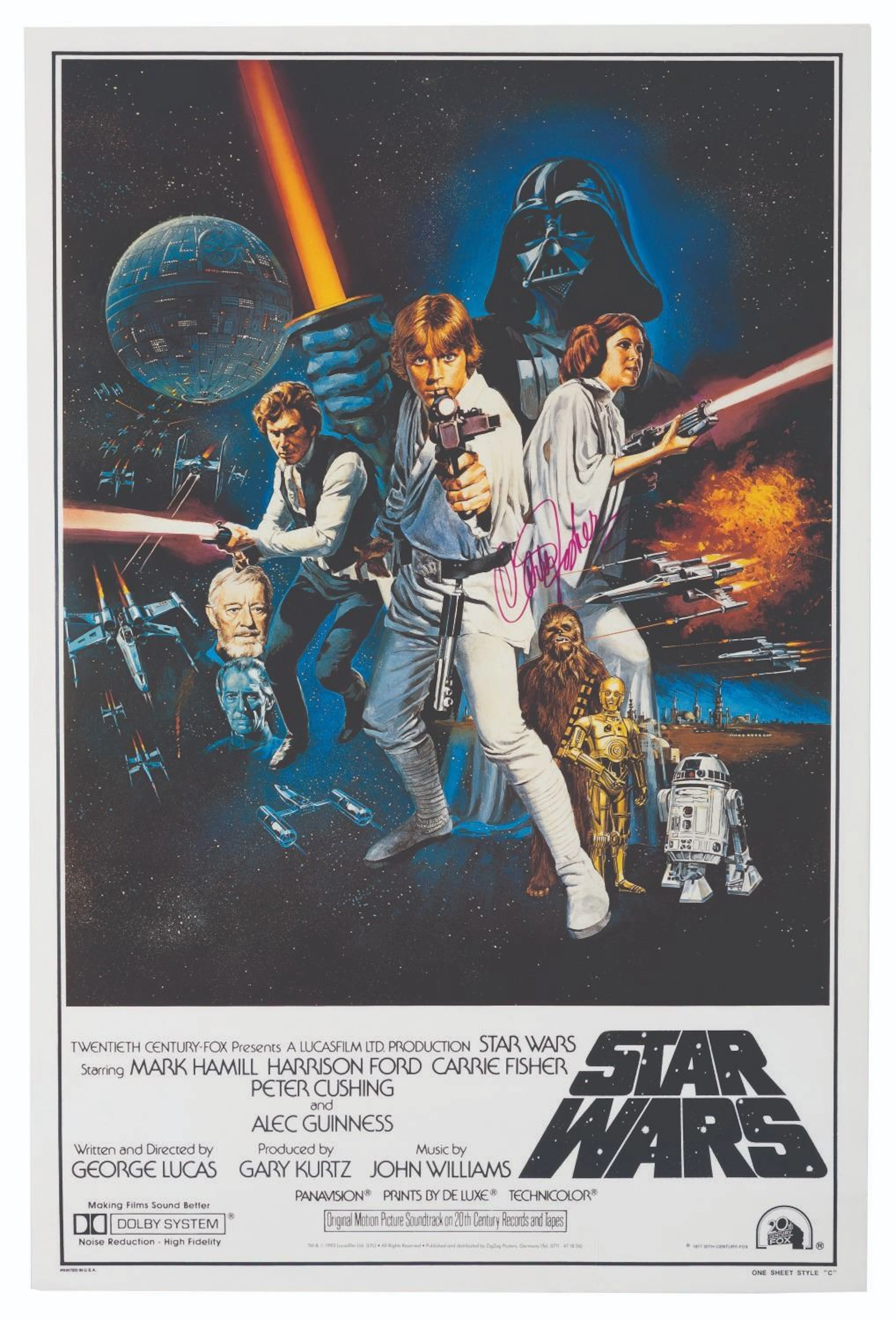 A Carrie Fisher Signed "Star Wars" Poster.
