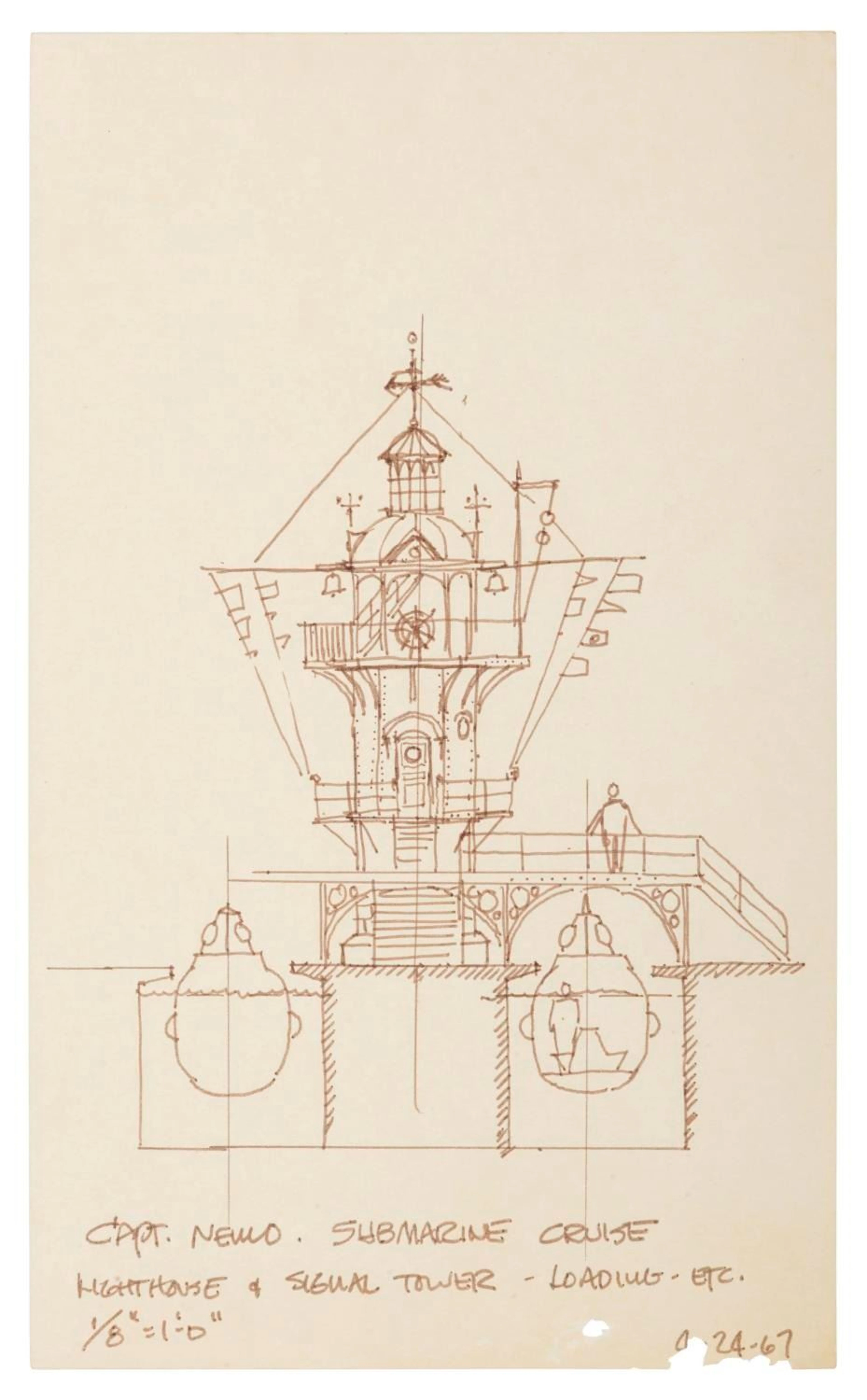 A Captain Nemo Lighthouse and Signal Tower Concept Drawing.