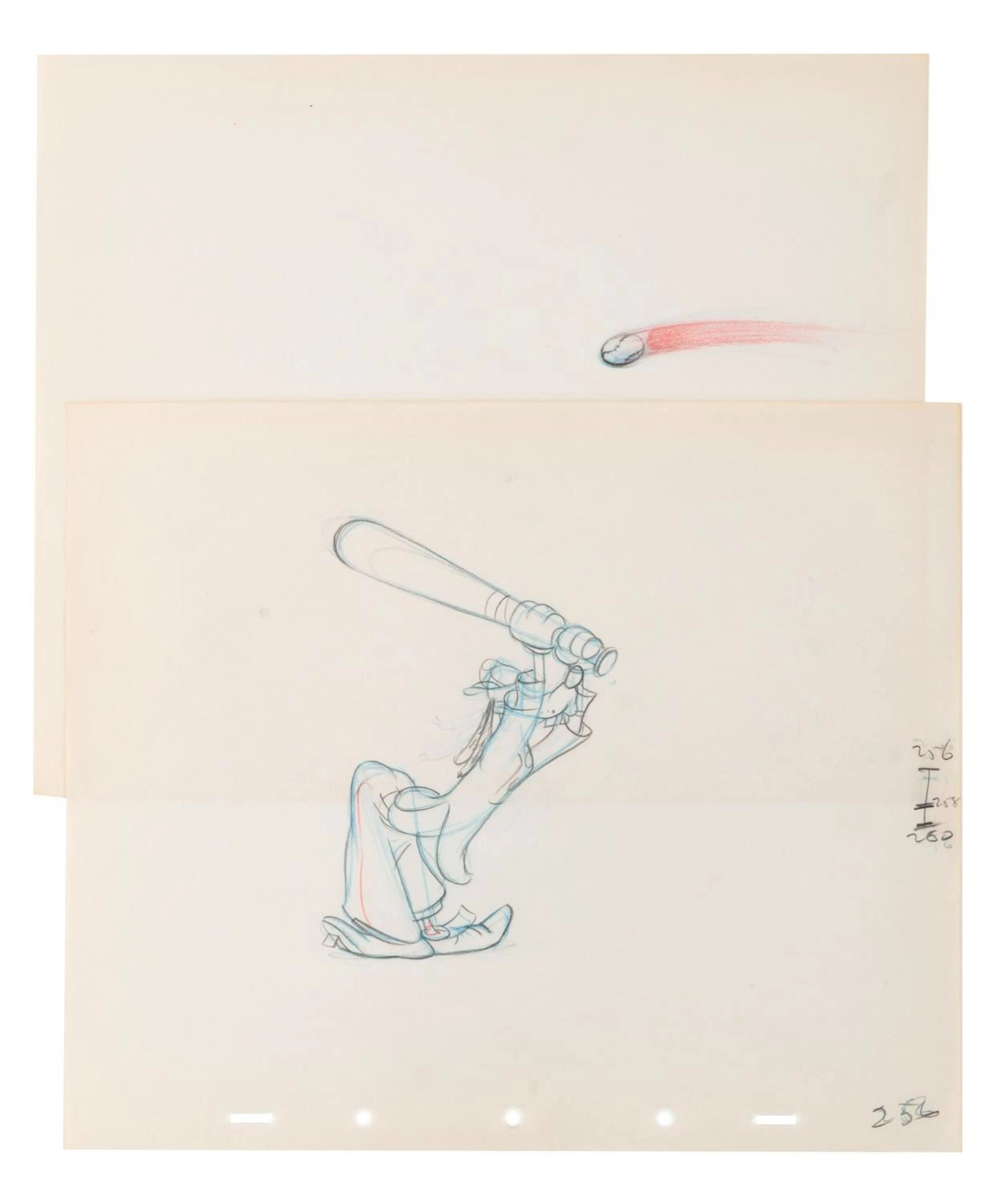 A "How To Play Baseball" Goofy Production Drawing.