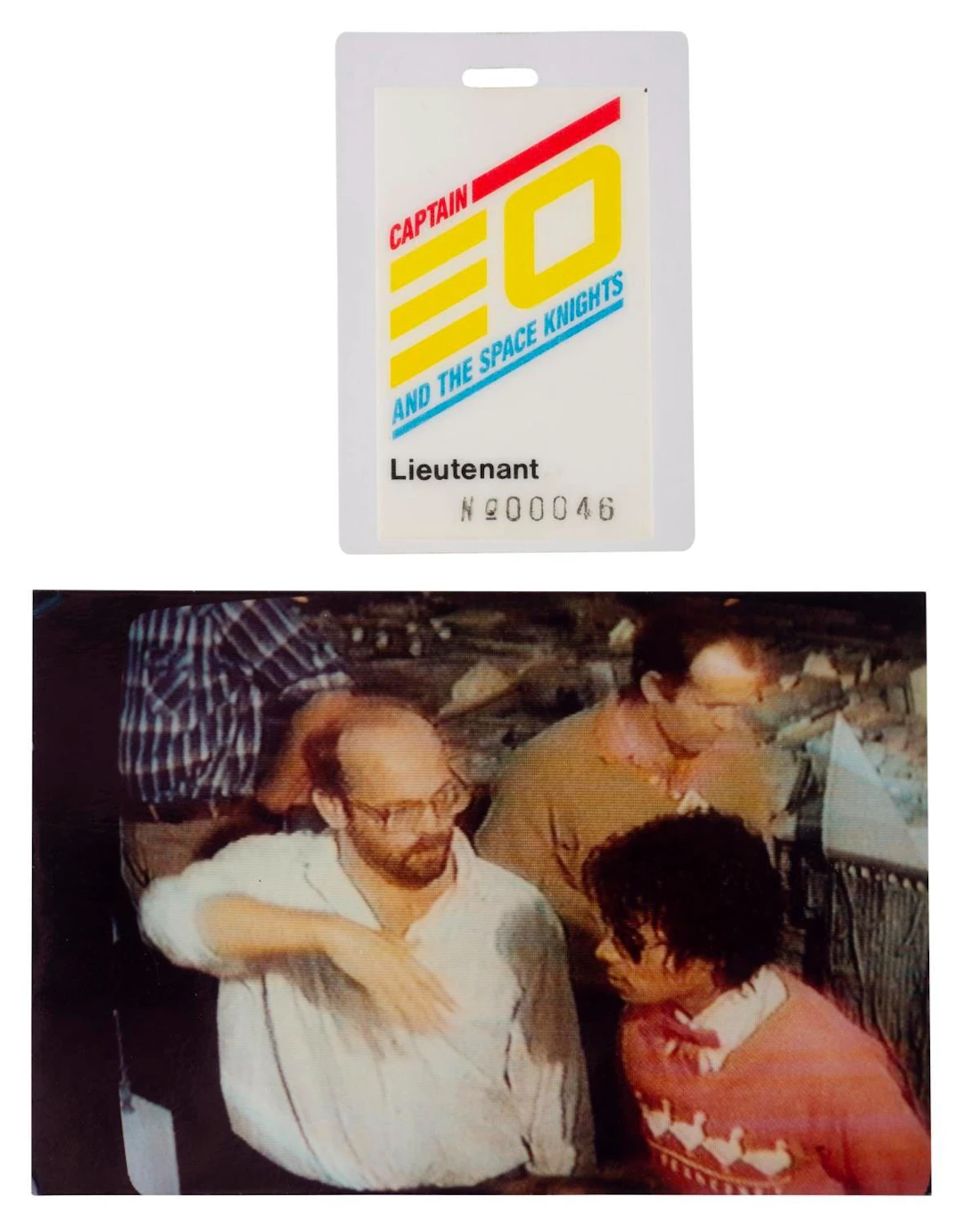 A Captain EO Crew Badge and Behind-the-Scene Photo.