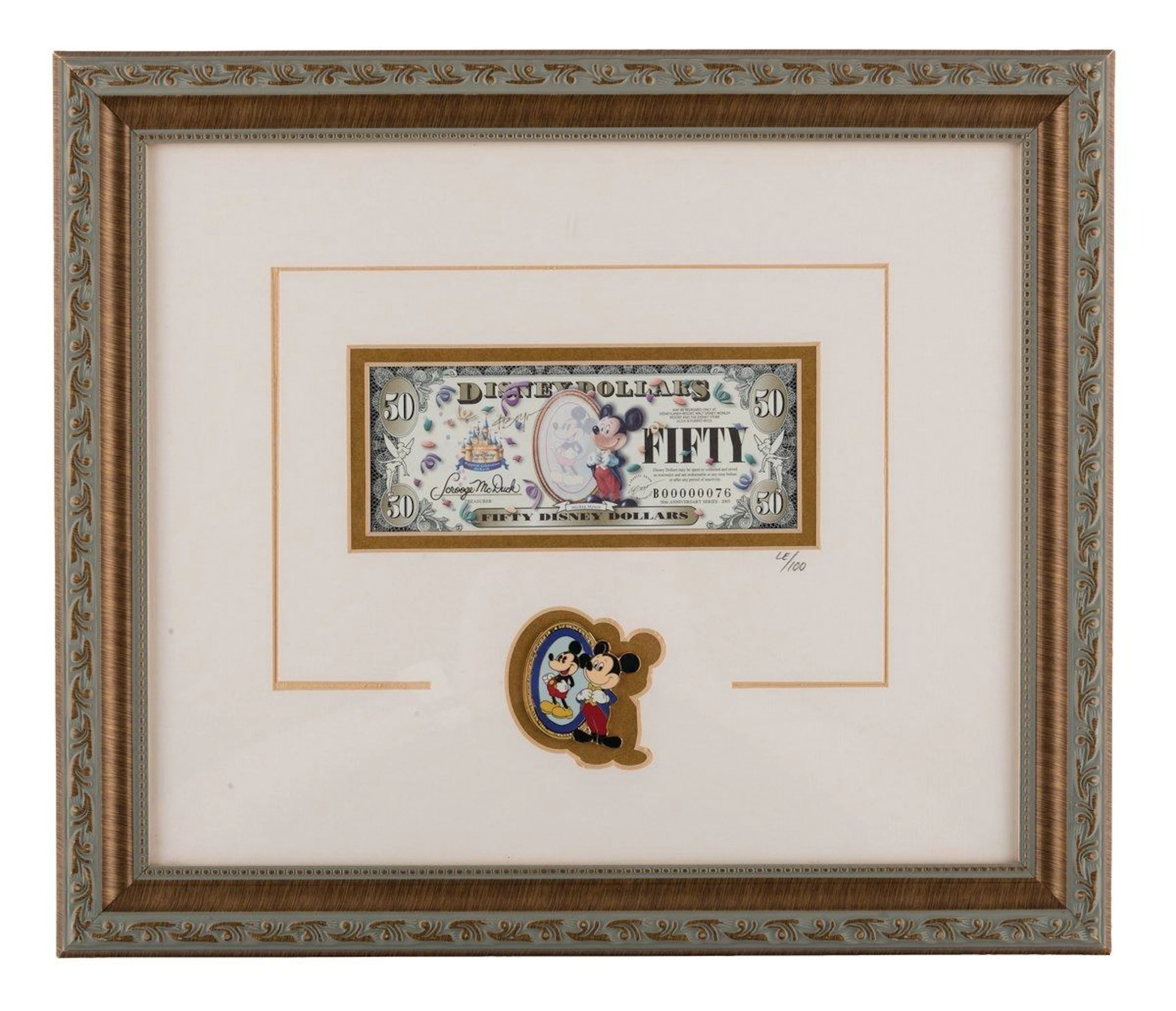 A Rare Charles Boyer $50 Disney Dollar and Pin.