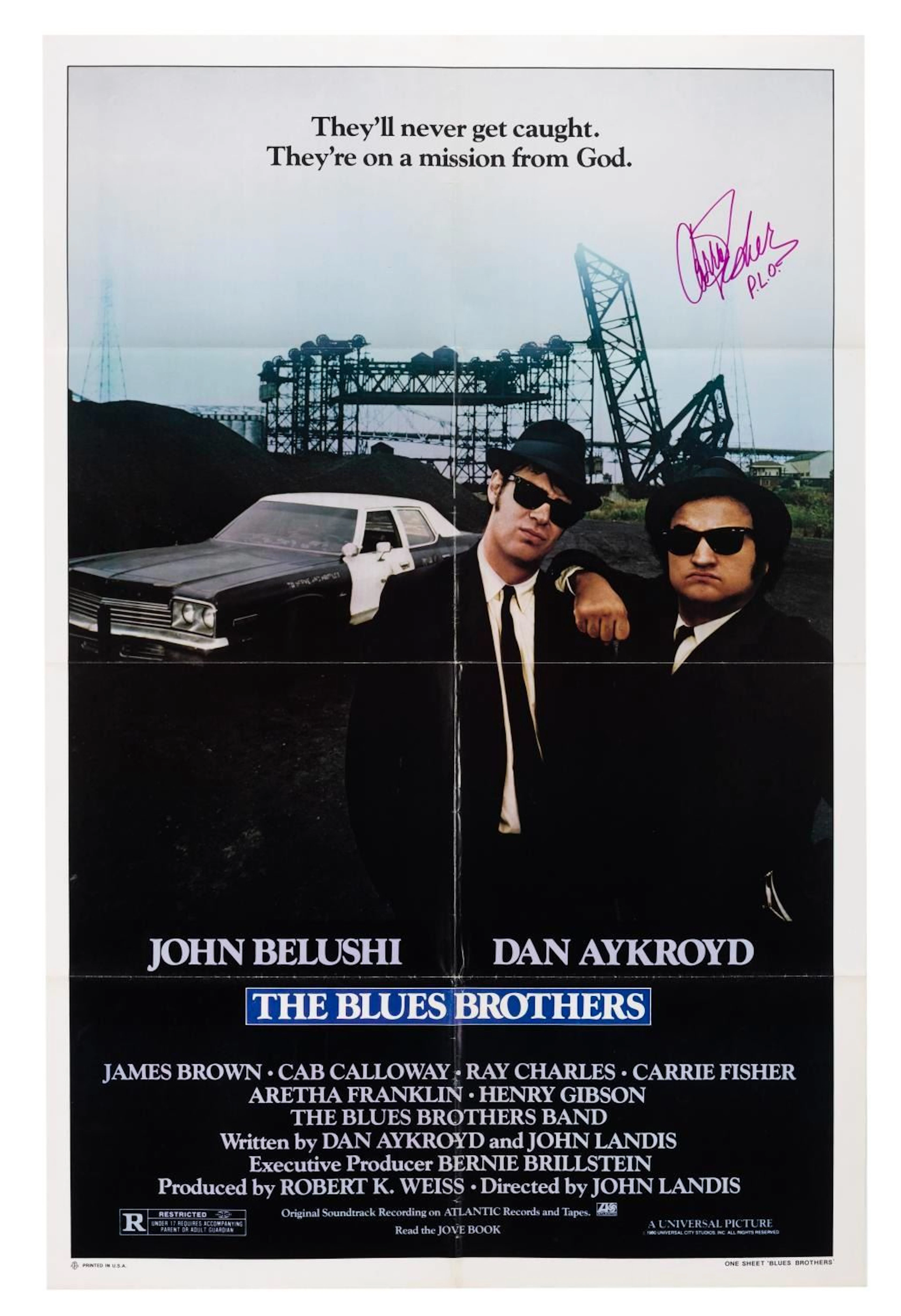 A "The Blues Brothers" One-Sheet Signed by Carrie Fisher.
