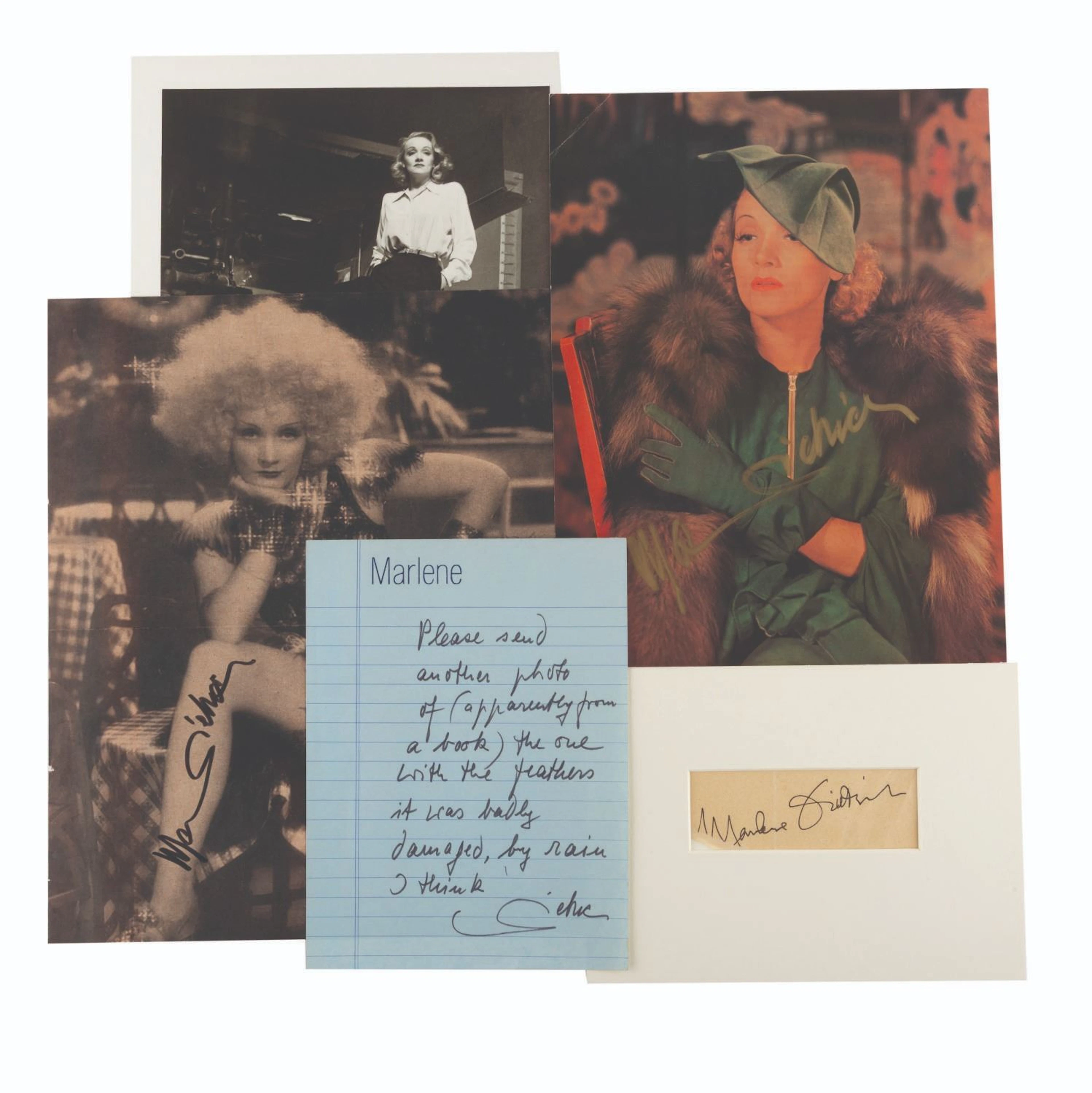 A Collection of Marlene Dietritch Autographs.