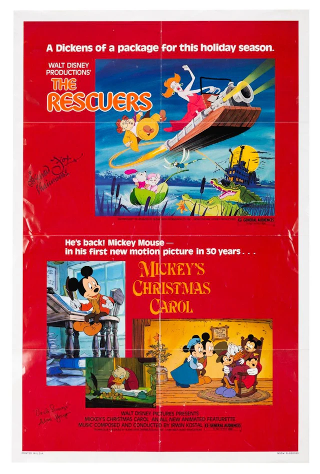 A Signed"Mickey's Christmas Carol" &"The Rescuers" One-Sheet.