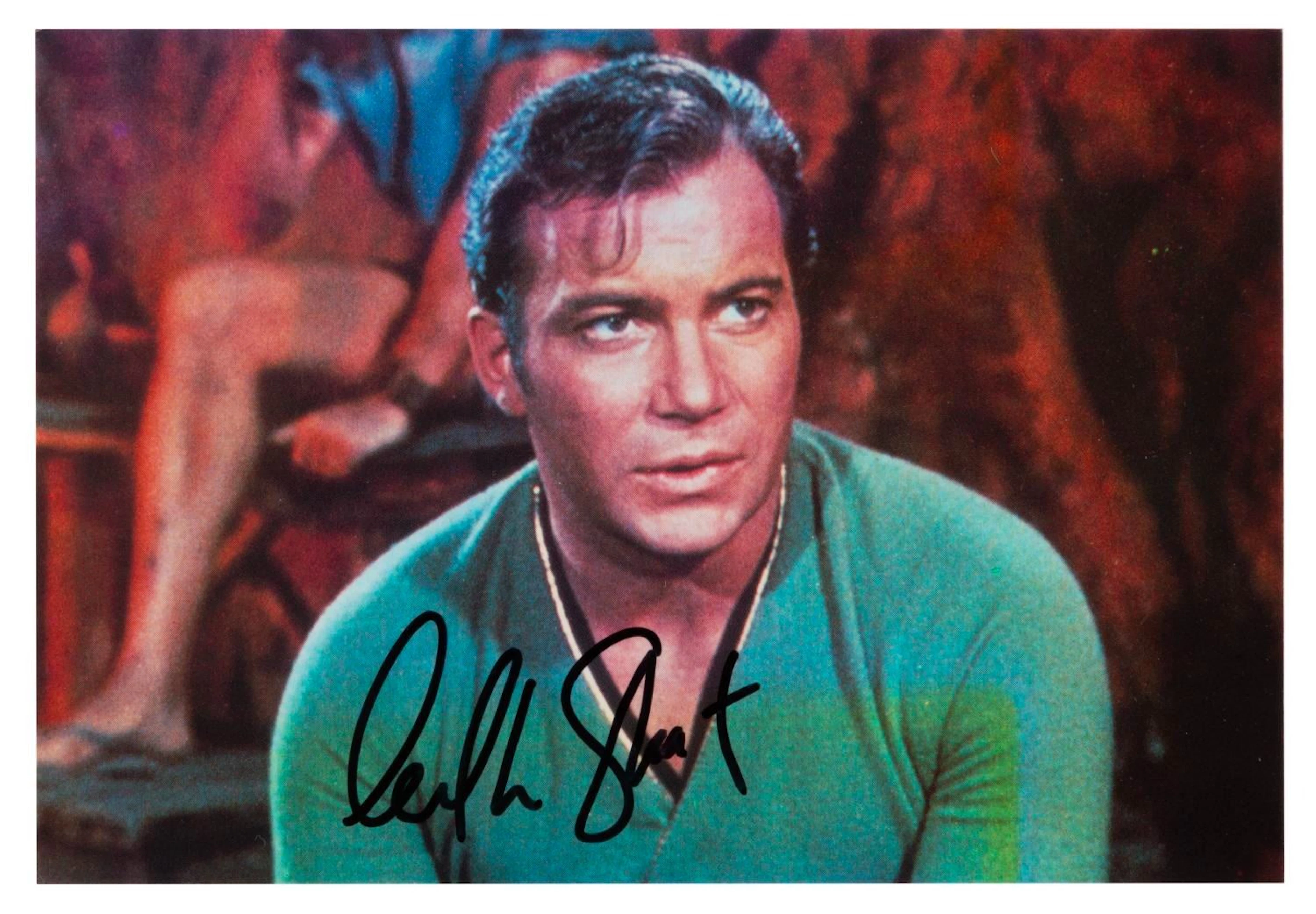 A William Shatner Signed Captain Kirk Postcard.