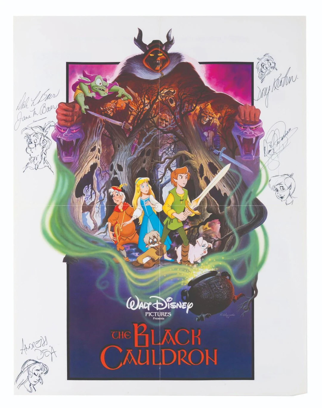 A Multi-Signed "The Black Cauldron" Poster with Sketches.