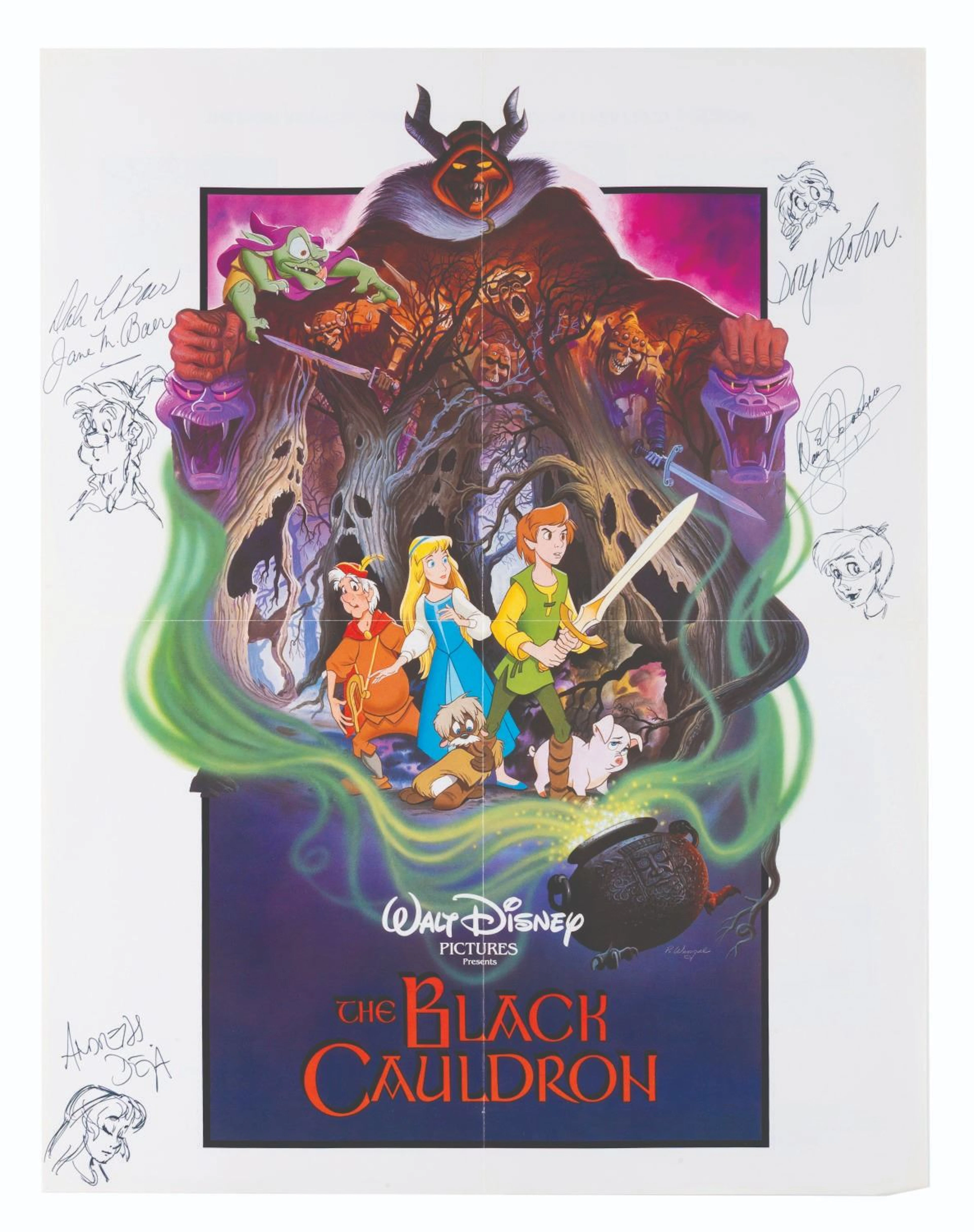 A Multi-Signed "The Black Cauldron" Poster with Sketches.