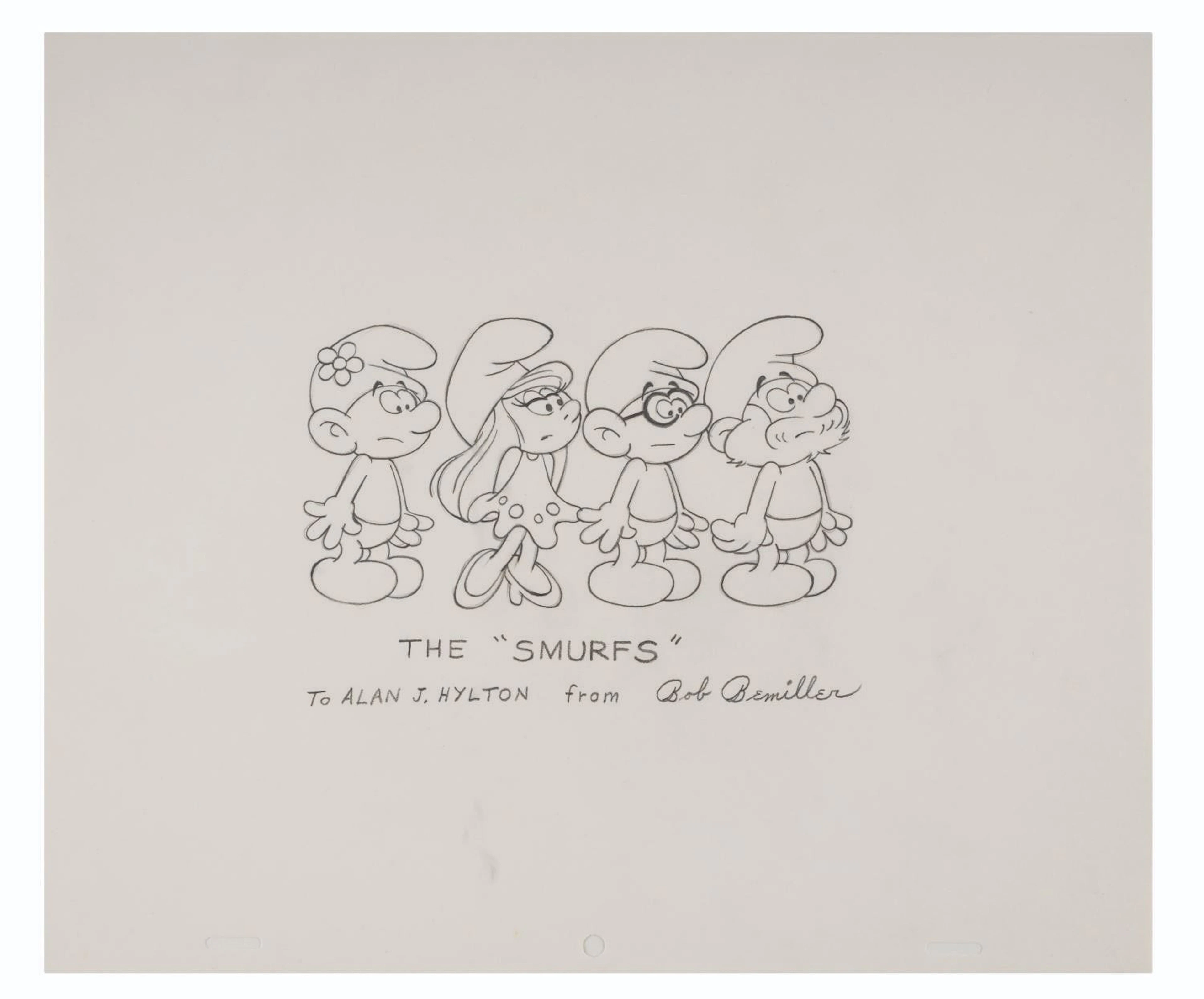 An Animator Signed Drawing of The Smurfs.