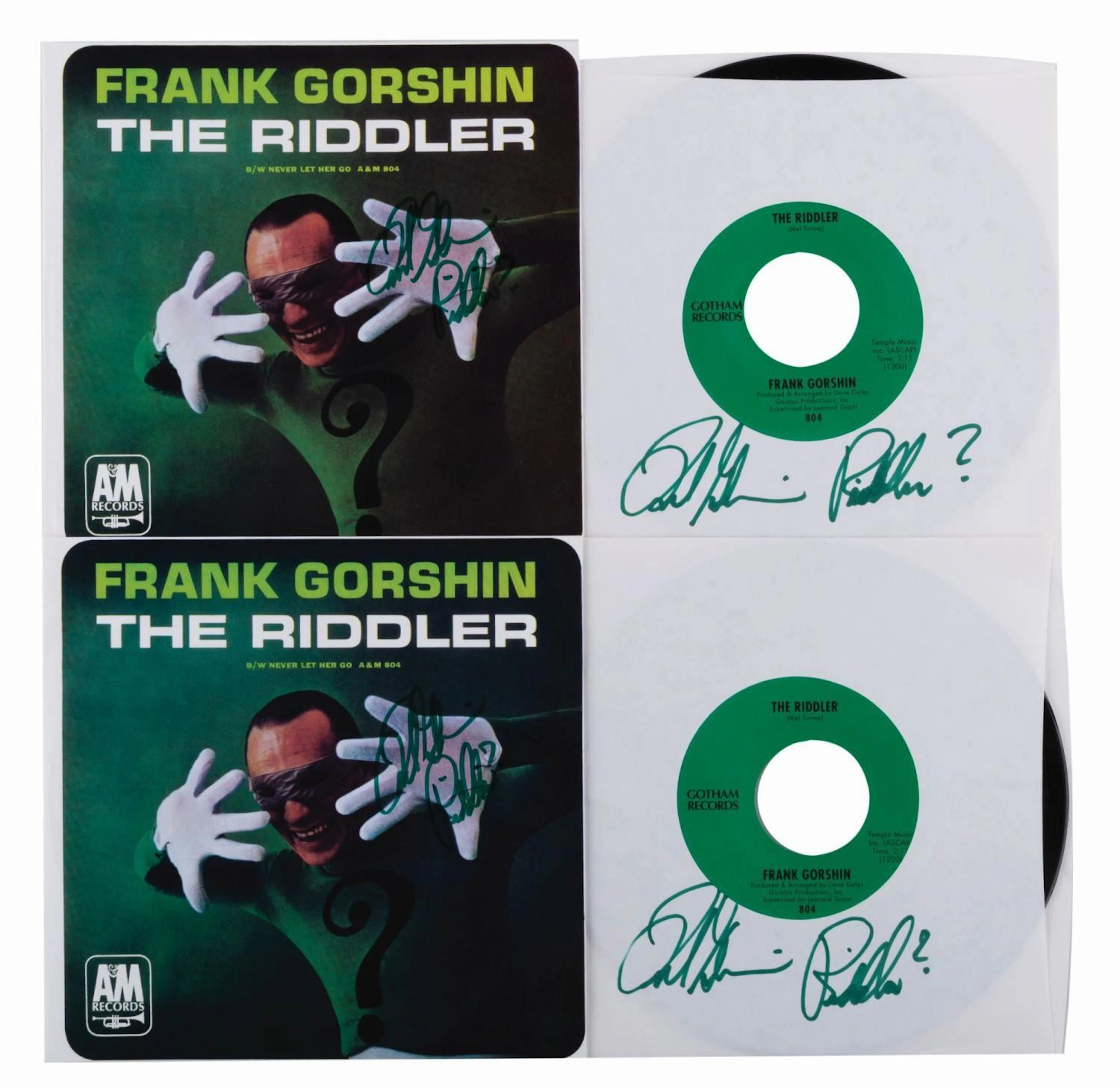 A Pair of Frank Gorshin Signed "The Riddler" from "Batman" Records.