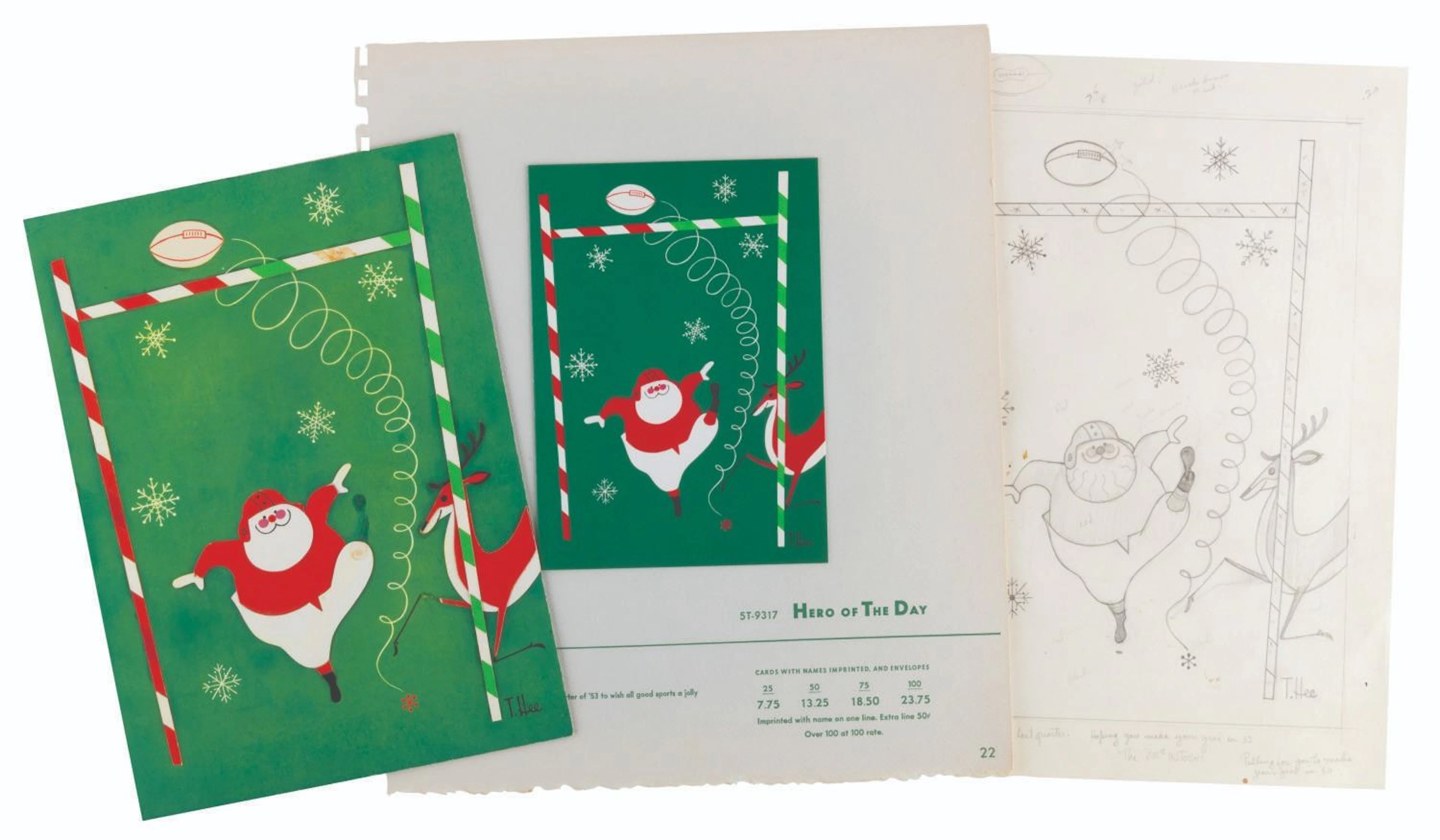 A T. Hee Football Christmas Card Design.